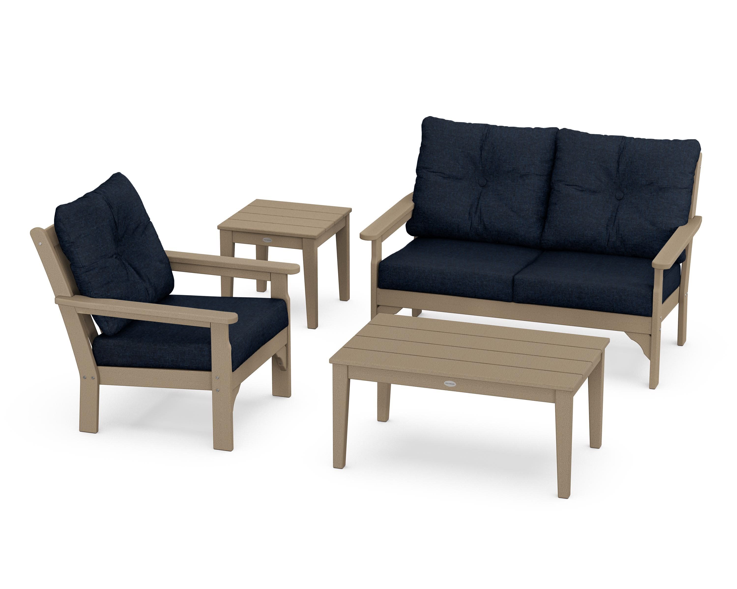 Vineyard 4-Piece Deep Seating Set in Vintage Sahara / Marine Indigo
