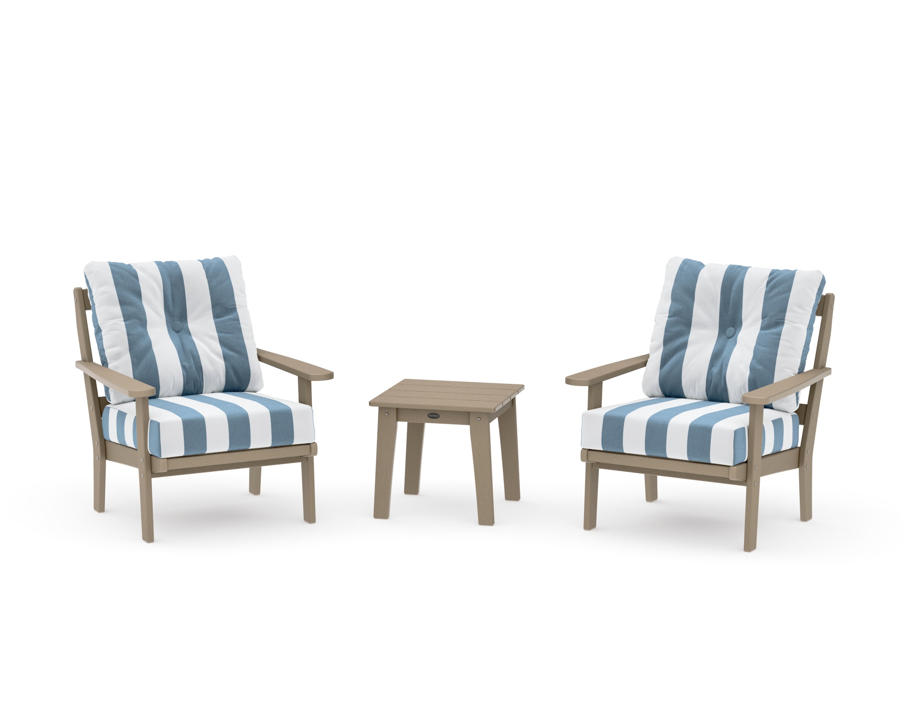 Mission 3-Piece Deep Seating Set in Vintage Sahara / Cabana Stripe Sky Blue