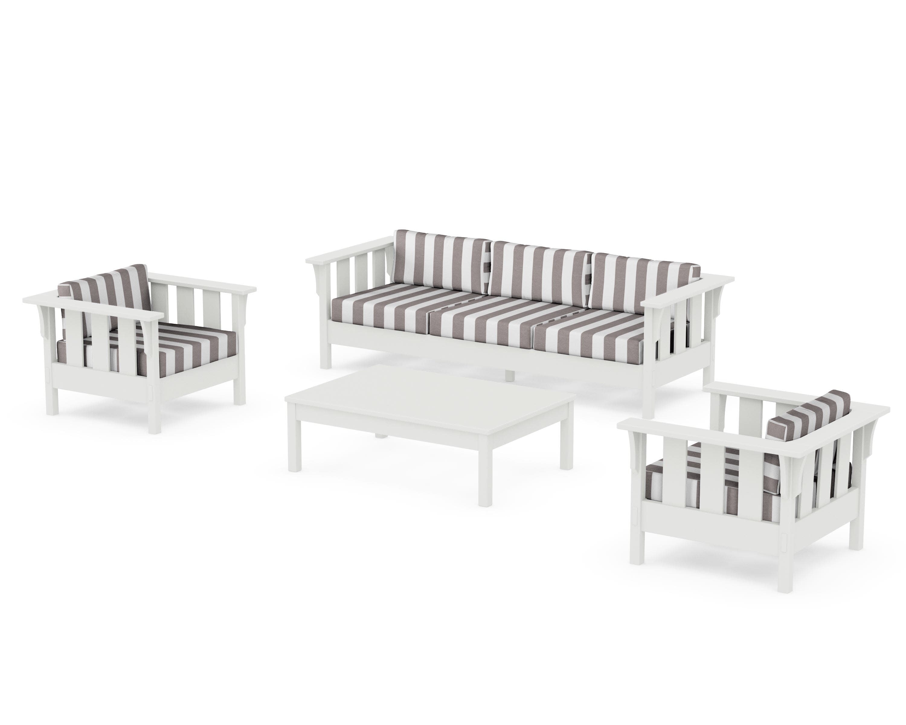 Acadia 4-Piece Deep Seating Set with Sofa in Vintage White / Cabana Stripe Grey Mist