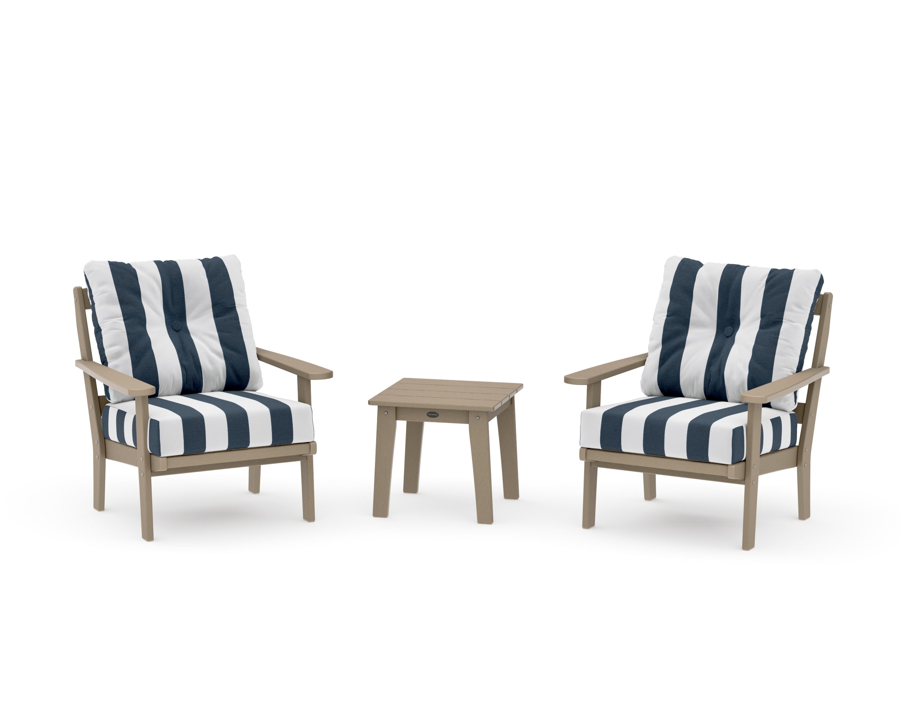 Mission 3-Piece Deep Seating Set in Vintage Sahara / Cabana Stripe Marine Indigo
