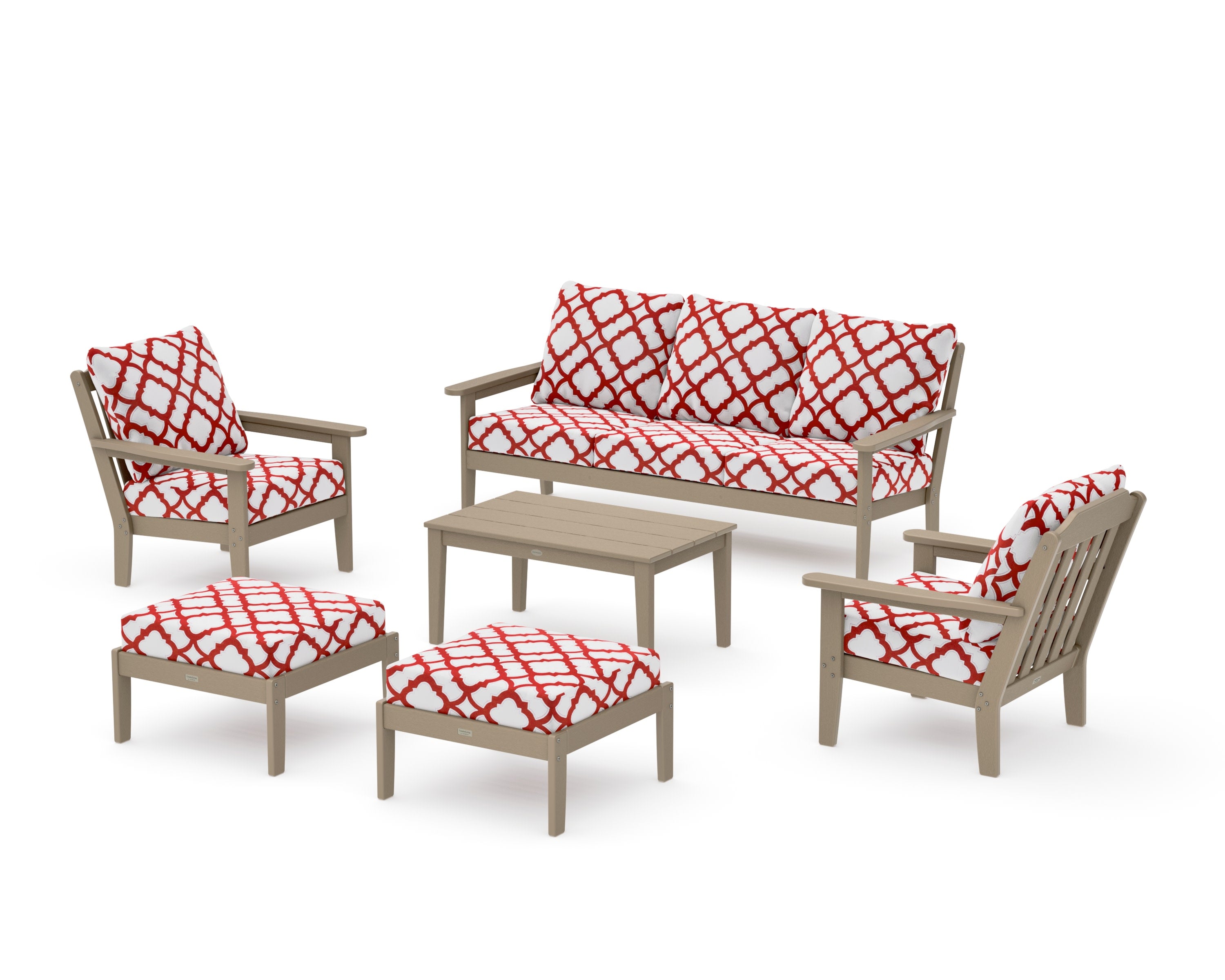 Cottage 6-Piece Lounge Sofa Set in Vintage Sahara / Trellis Crimson