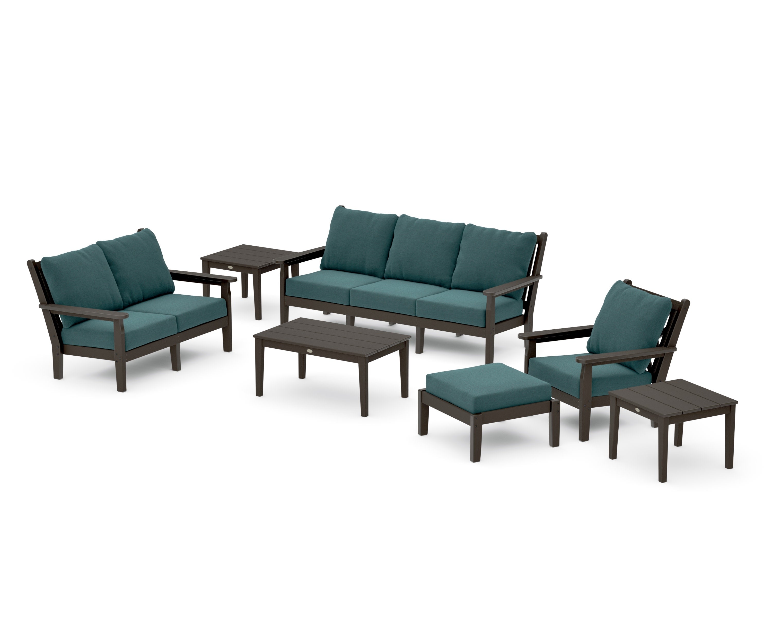 Chippendale 7-Piece Deep Seating Set in Vintage Coffee / Ocean Teal