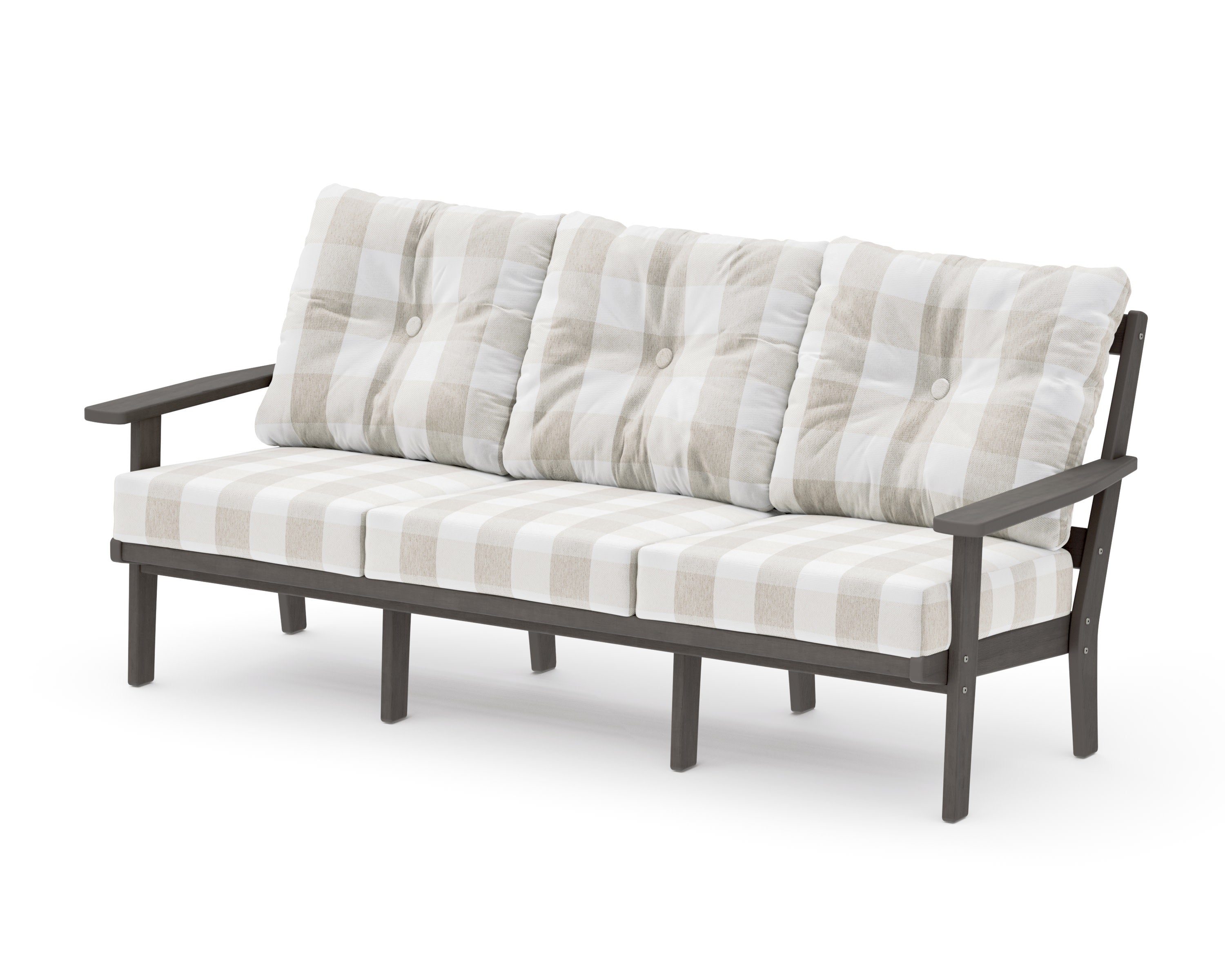 Oxford Deep Seating Sofa in Driftwood / Buffalo Plaid Dune Burlap