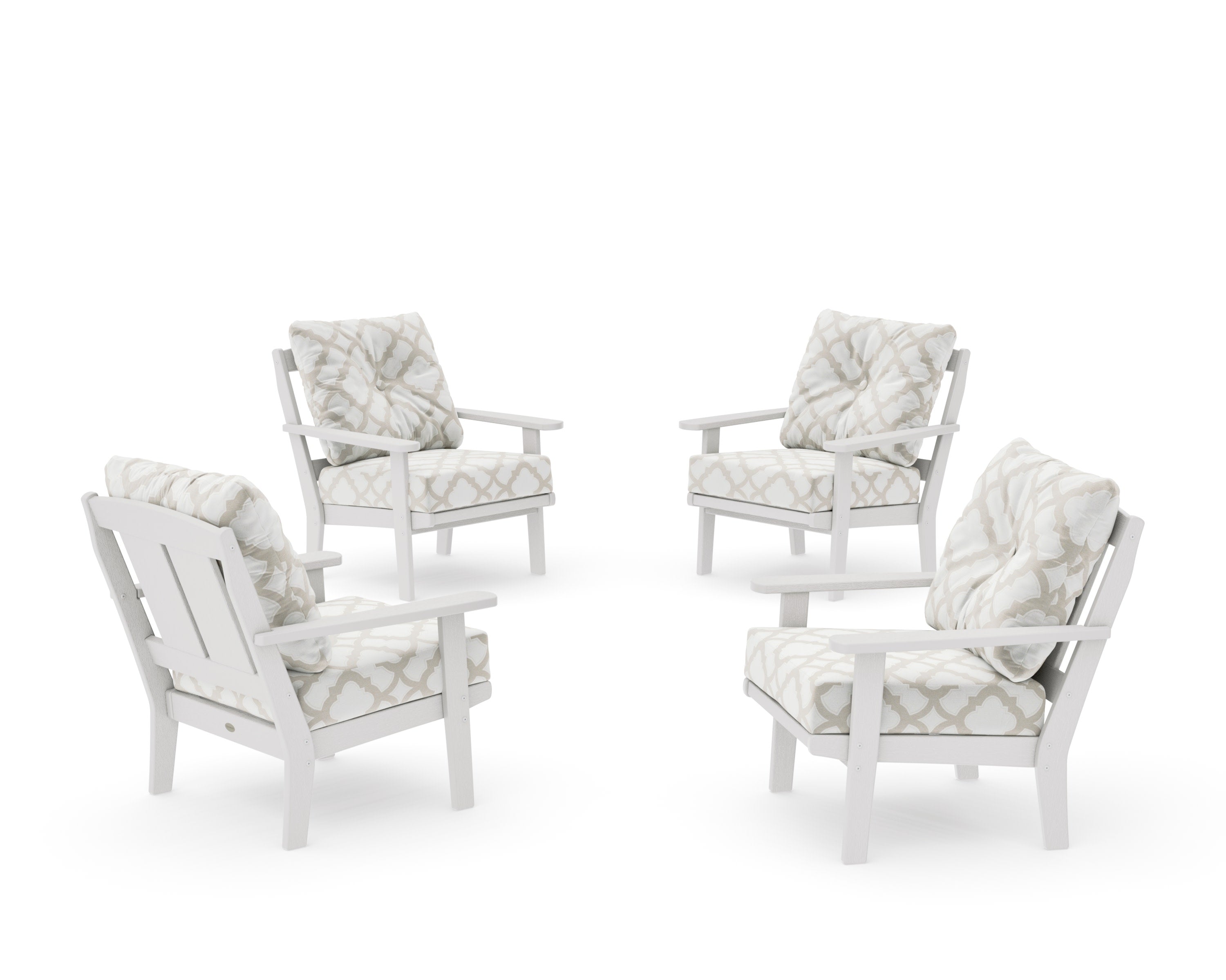 Mission 5-Piece Deep Seating Set with Fire Pit Table in Vintage White / Trellis Dune Burlap