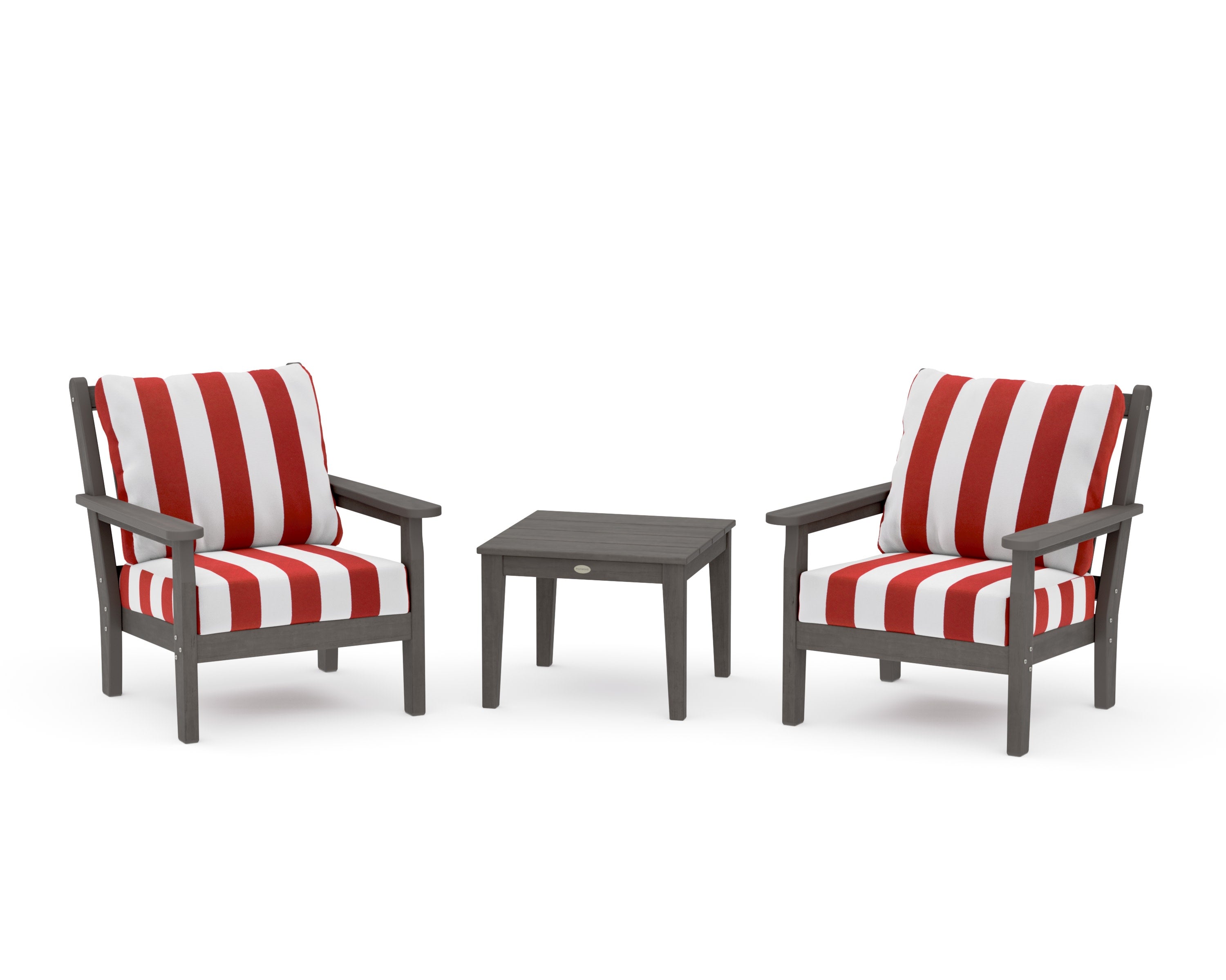 Chippendale 3-Piece Deep Seating Set in Driftwood / Cabana Stripe Crimson