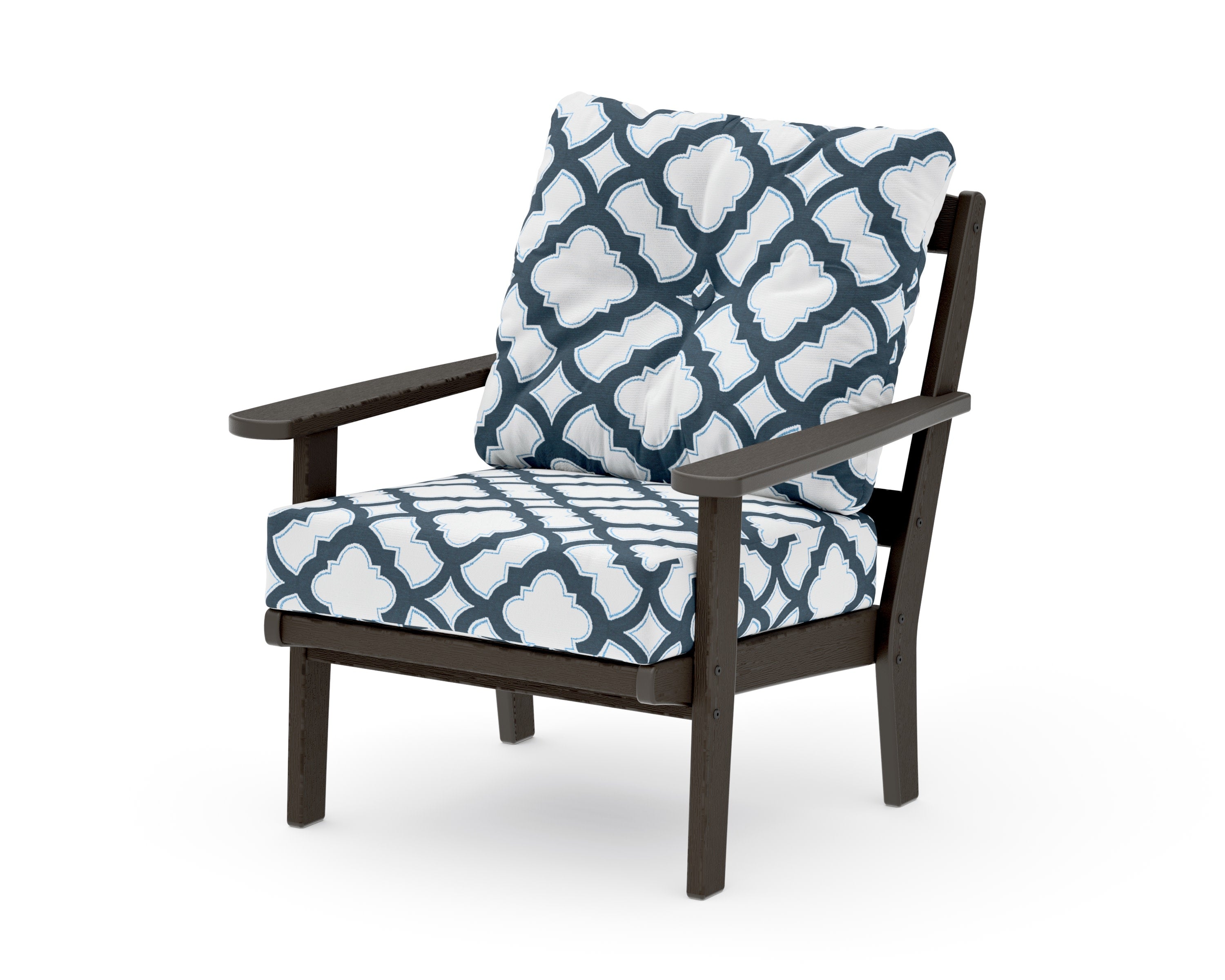 Mission Deep Seating Chair in Vintage Coffee / Trellis Marine Indigo