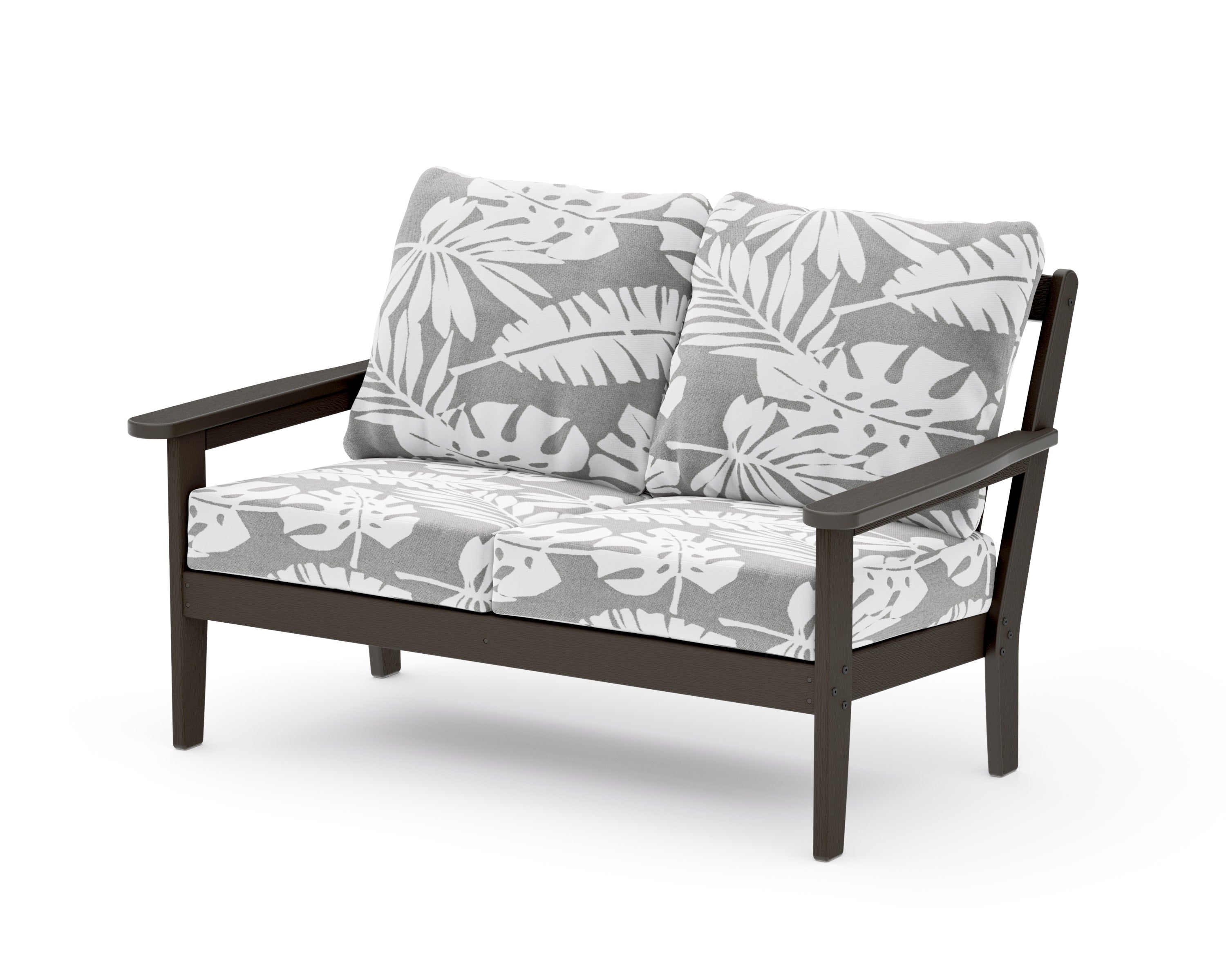 Cottage Deep Seating Loveseat in Vintage Coffee / Leaf Grey Mist