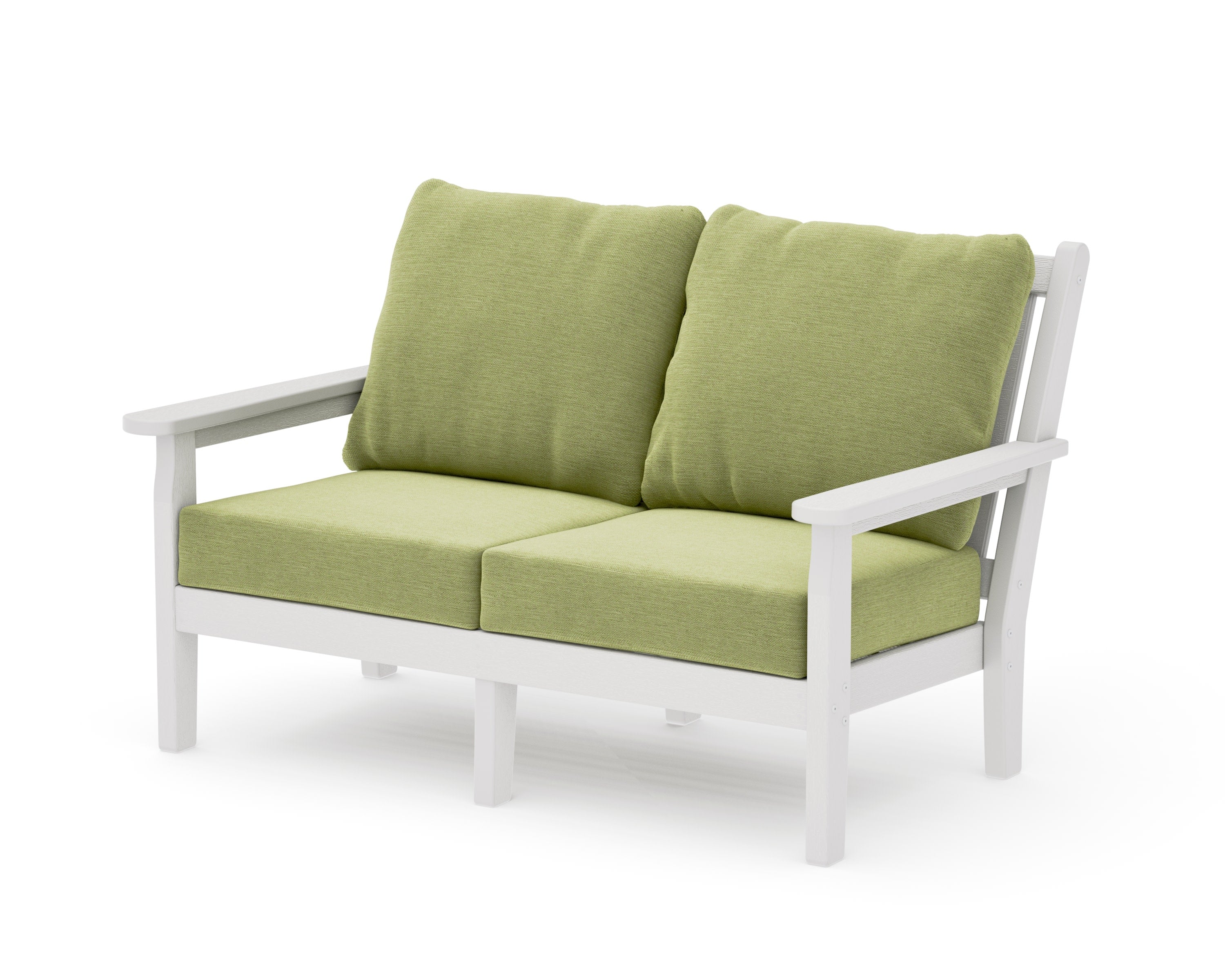 Chippendale Deep Seating Loveseat in Vintage White / Chartreuse Boucle