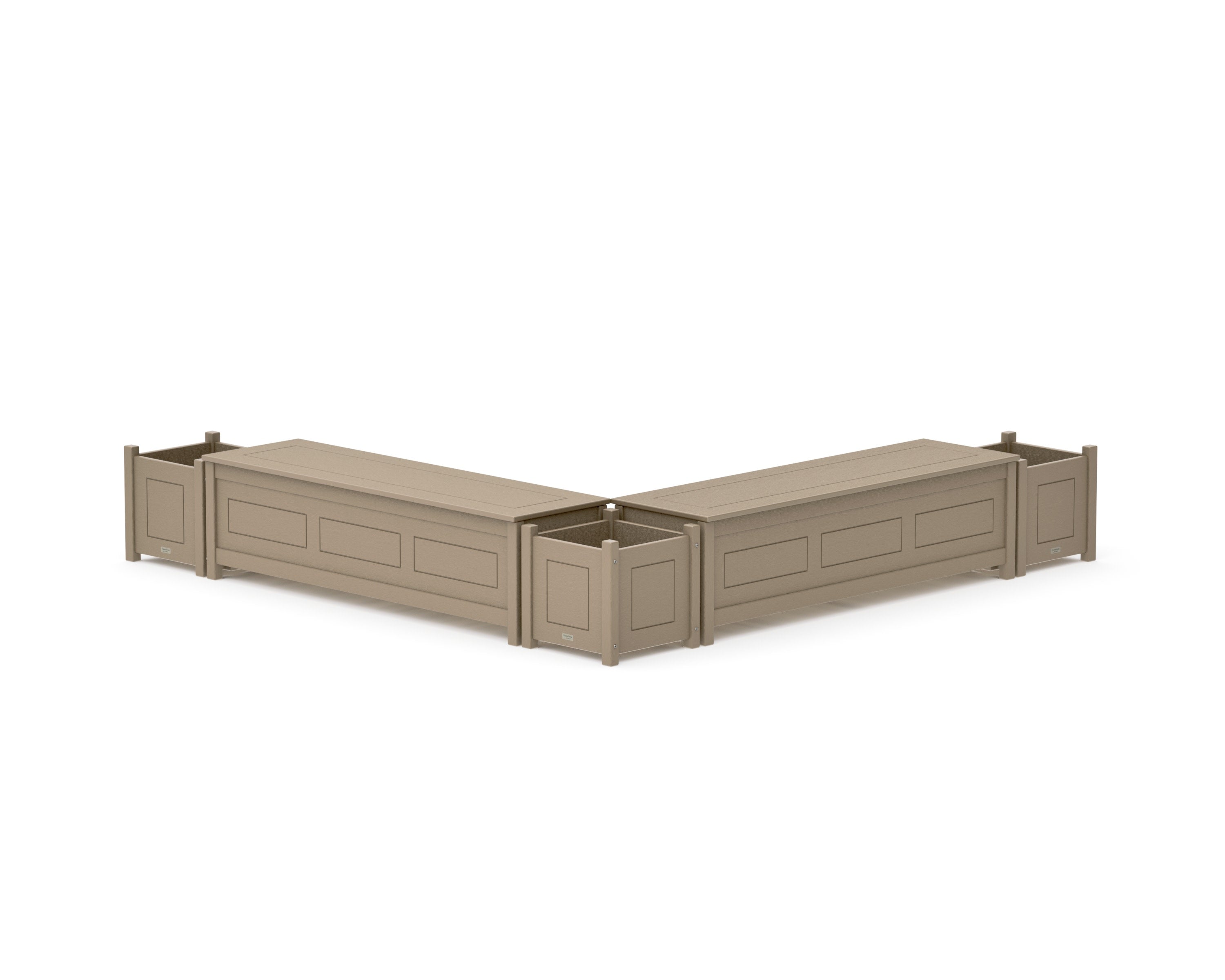 60" Country Living L- Shaped Planter Storage Bench Corner Set in Vintage Sahara