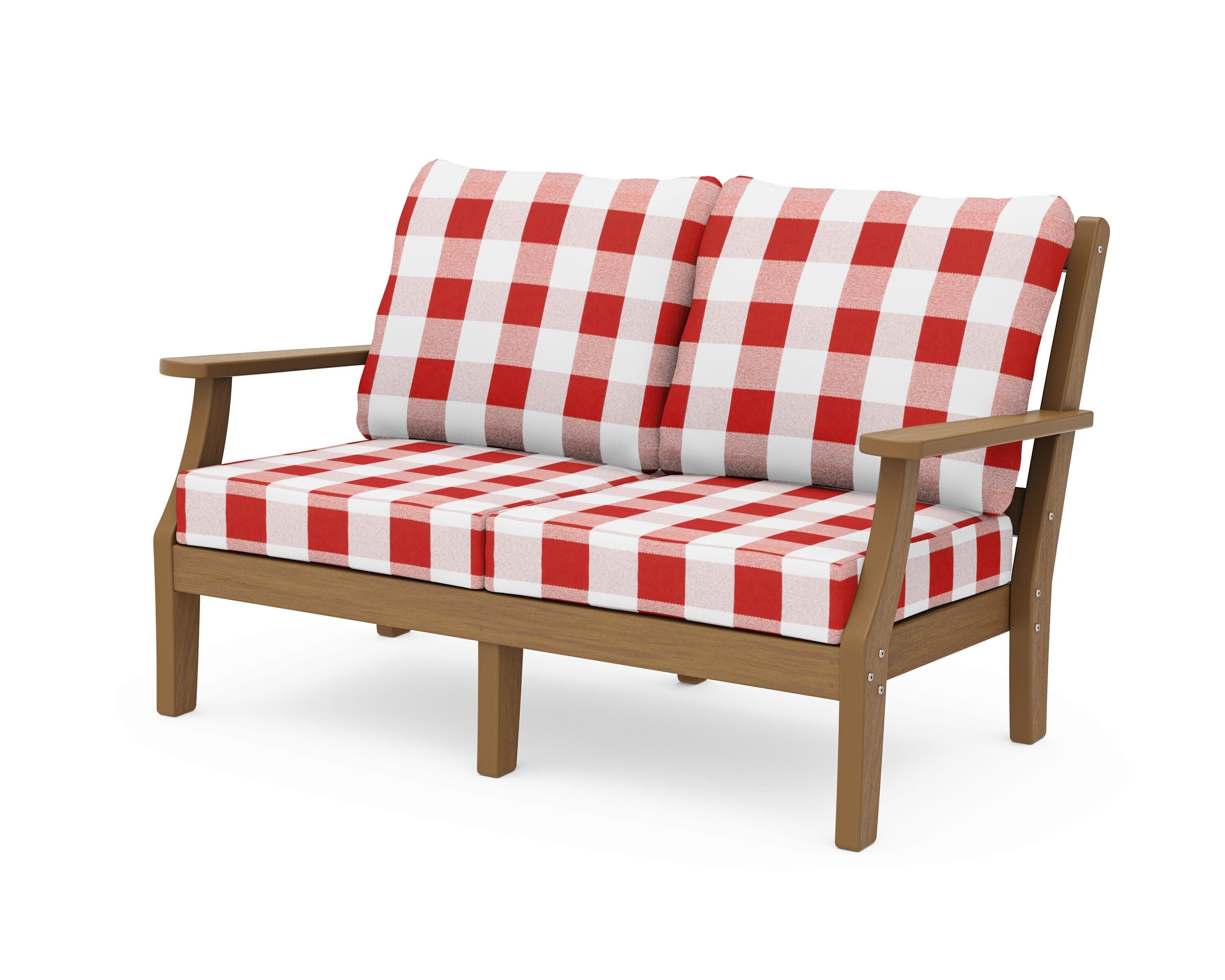 Chinoiserie Deep Seating Loveseat in Natural / Buffalo Plaid Crimson