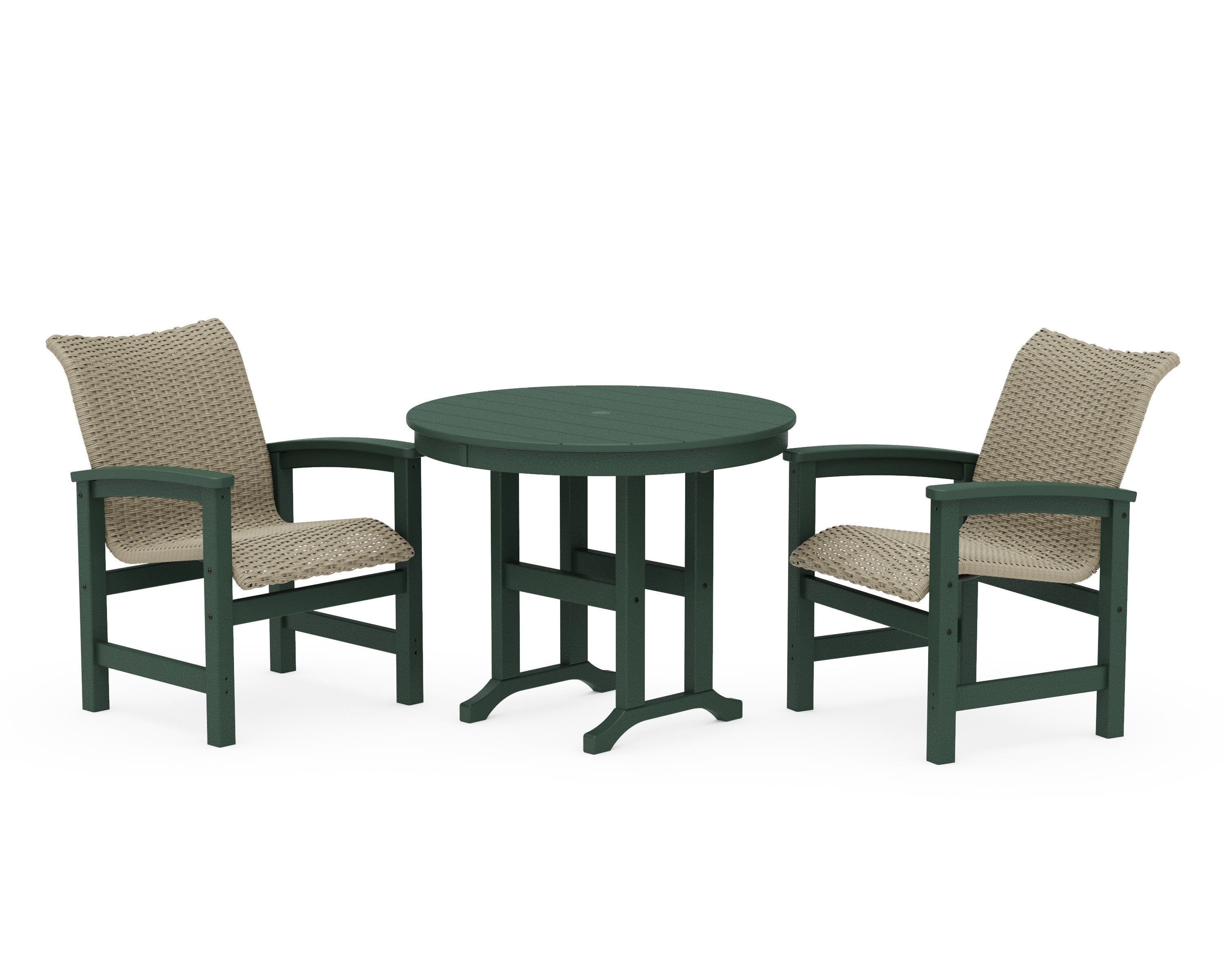 Coastal Woven 3-Piece Farmhouse Dining Set in Green / Dune Grass