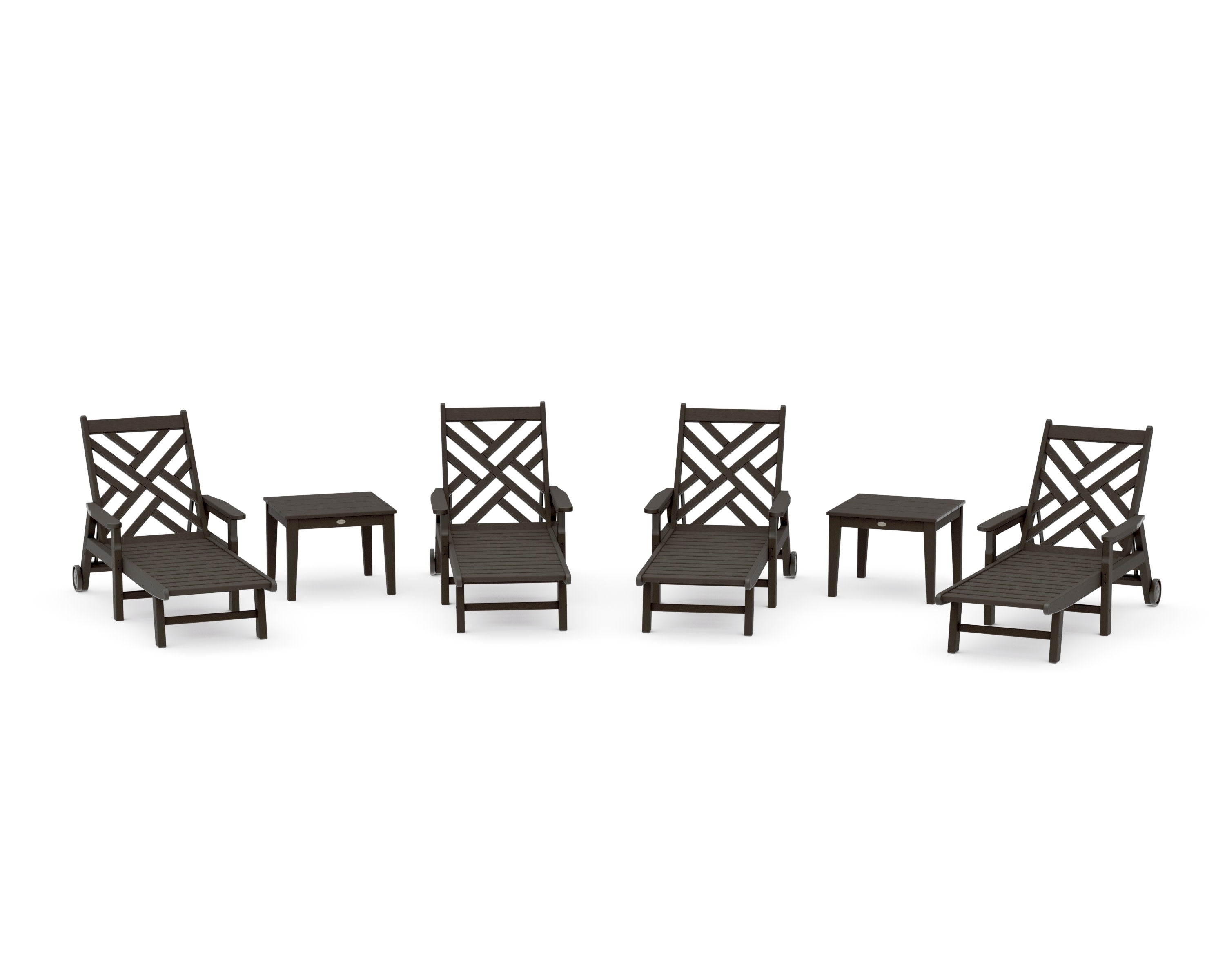 Chippendale 6-Piece Chaise Set with Arms and Wheels in Vintage Coffee