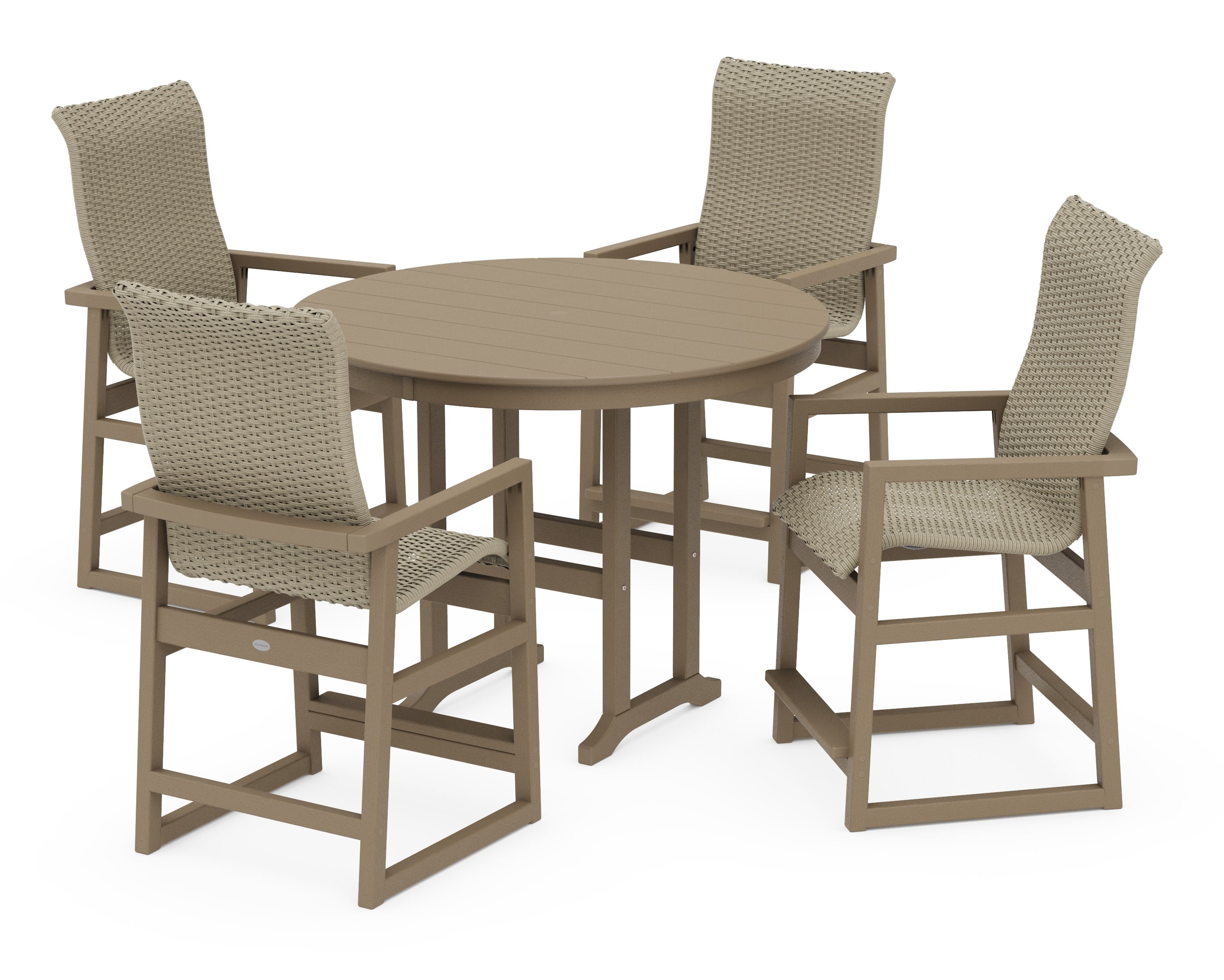 EDGE Woven Highback 5-Piece Round Farmhouse Counter Set in Vintage Sahara / Dune Grass