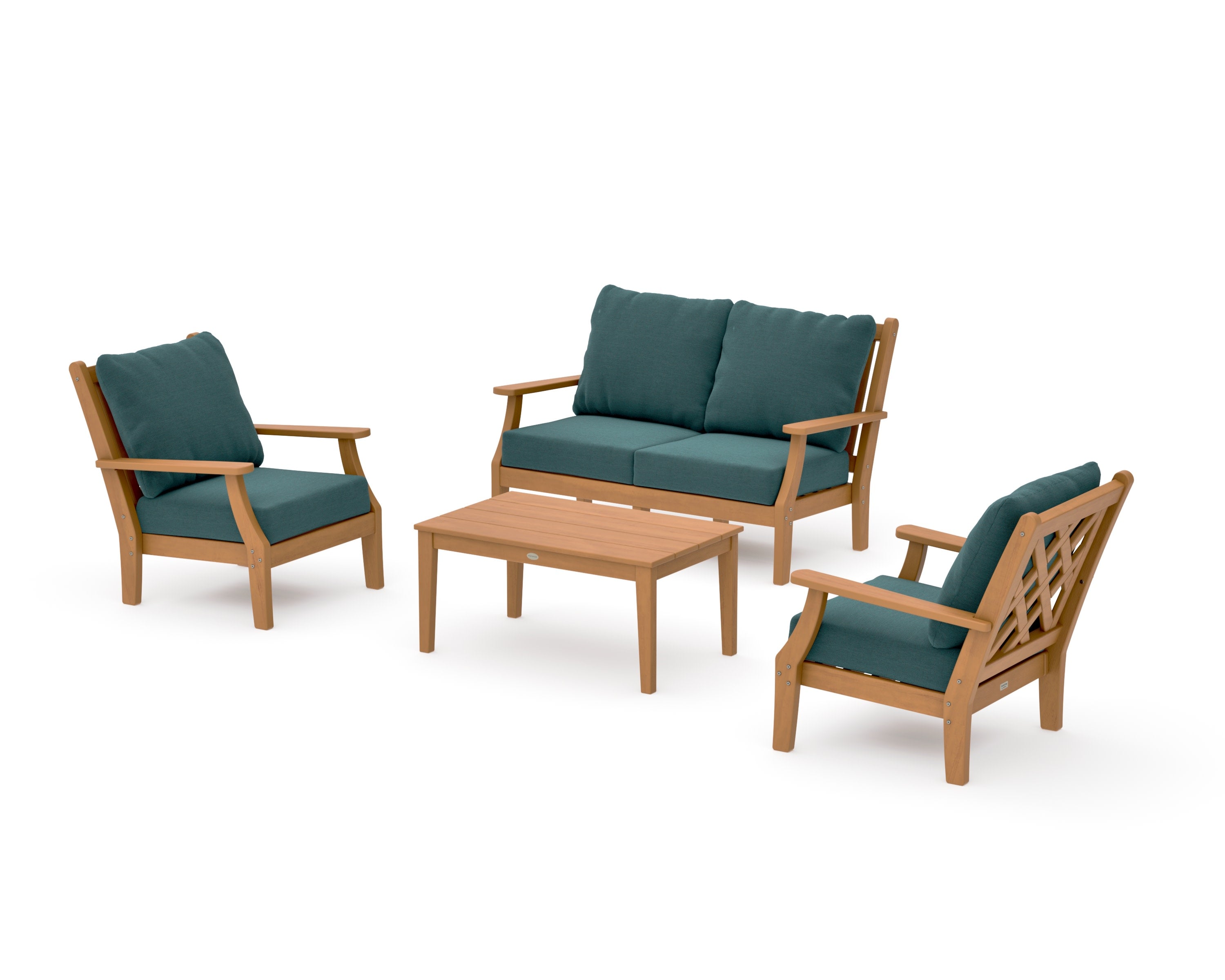 Wovendale 4-Piece Deep Seating Set with Loveseat in Natural / Ocean Teal