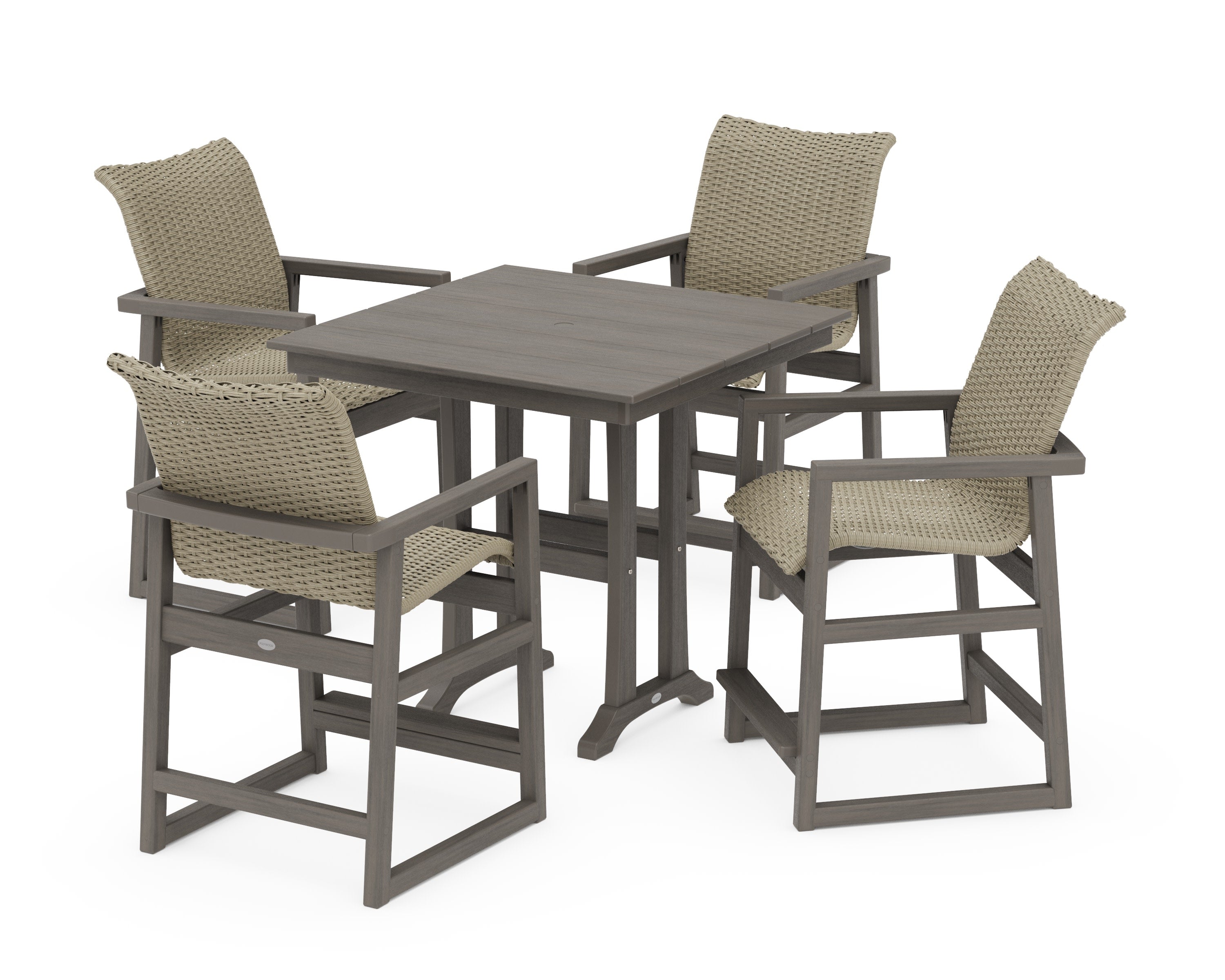EDGE Woven 5-Piece Farmhouse Counter Set with Trestle Legs in Driftwood / Dune Grass