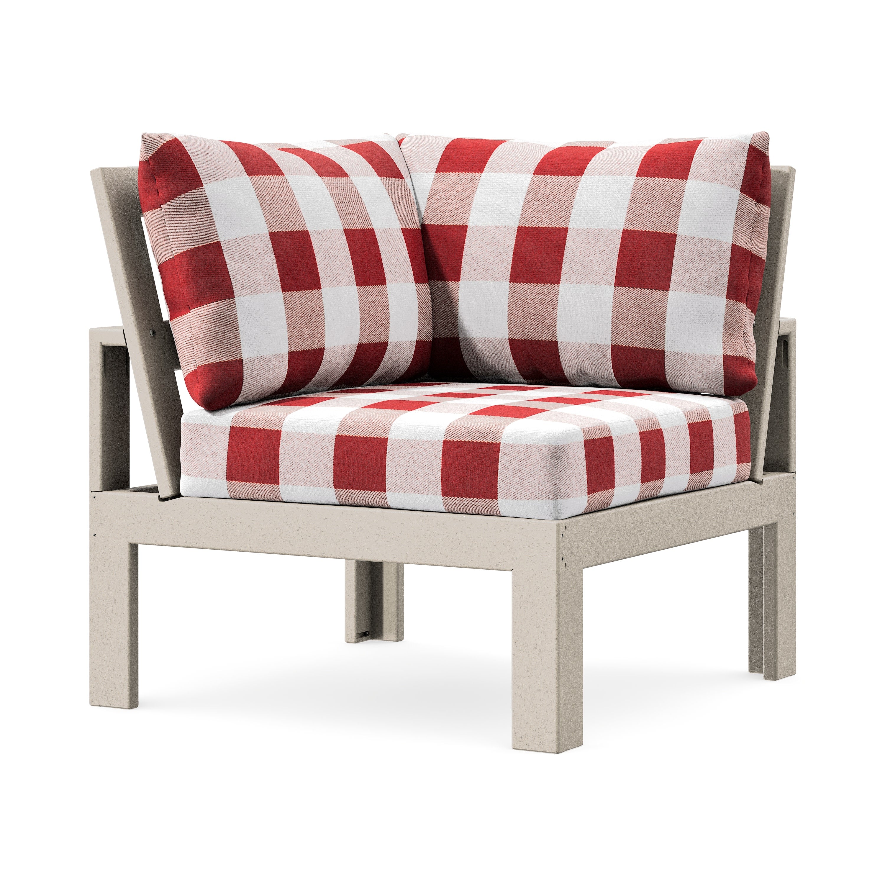 Modular Corner Chair in Sand / Buffalo Plaid Crimson