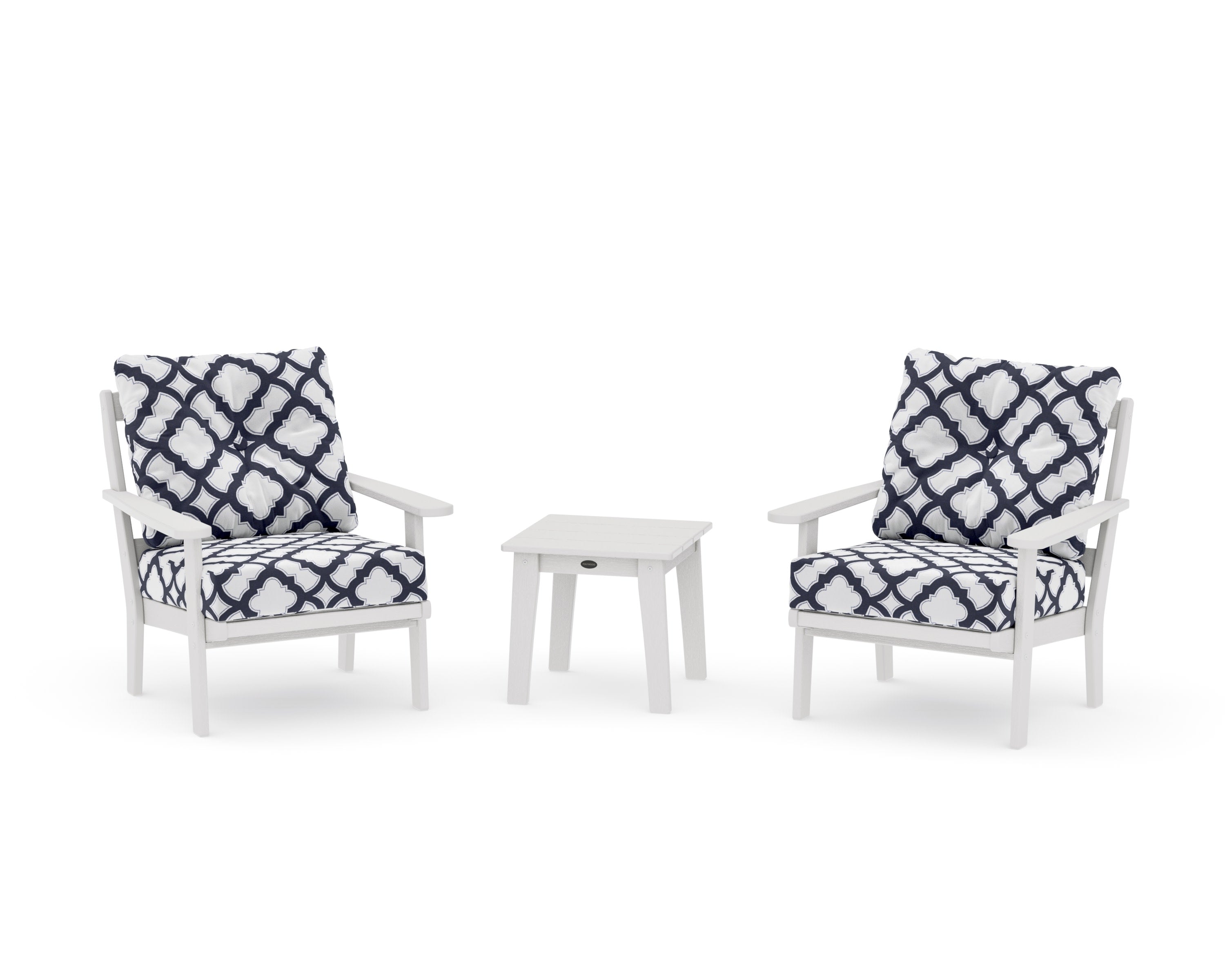 Mission 3-Piece Deep Seating Set in Vintage White / Trellis Navy