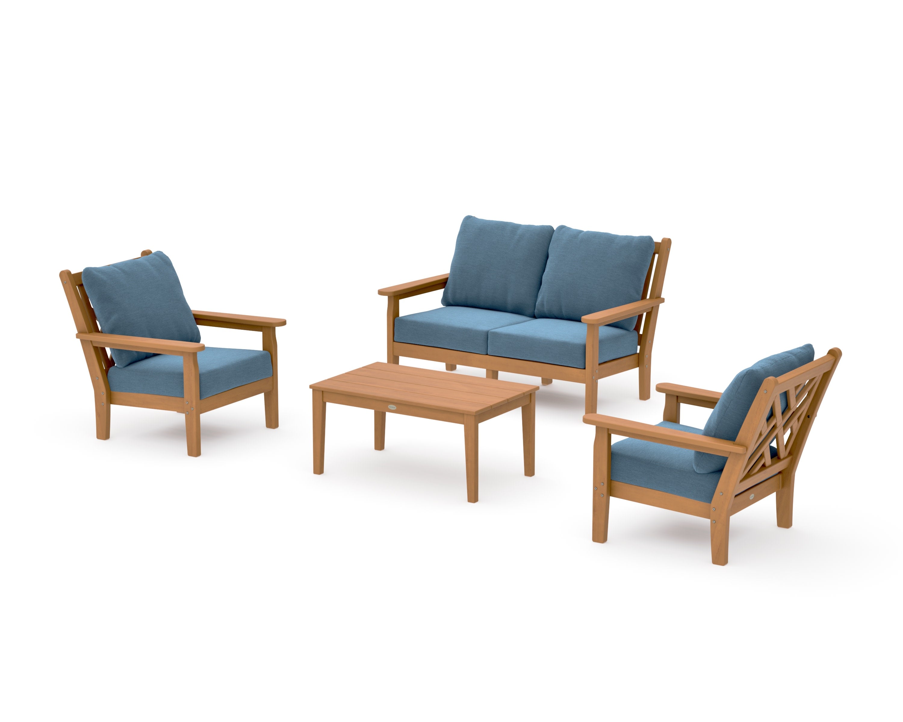 Chippendale 4-Piece Deep Seating Set with Loveseat in Natural / Sky Blue