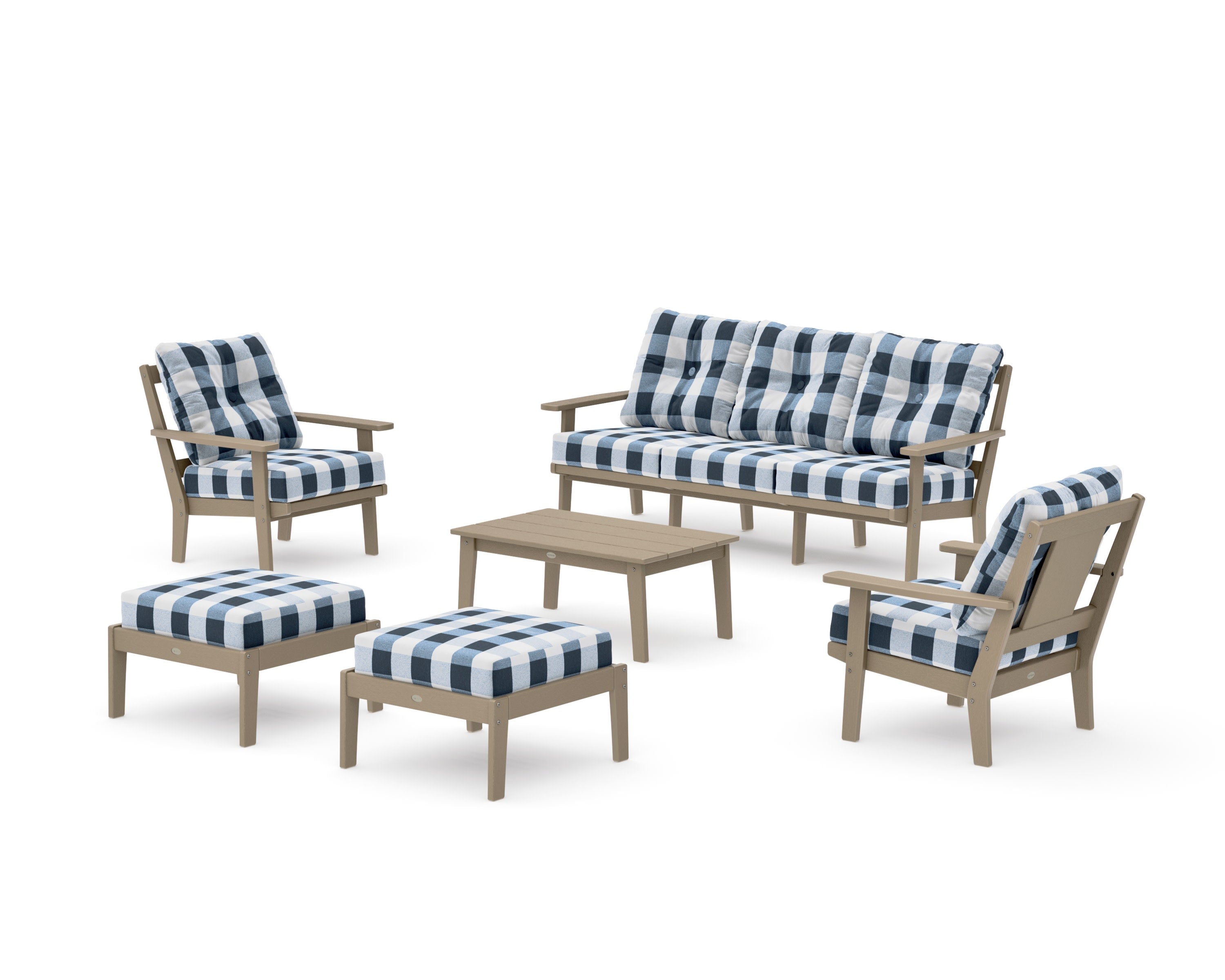 Prairie 6-Piece Lounge Sofa Set in Vintage Sahara / Buffalo Plaid Marine Indigo