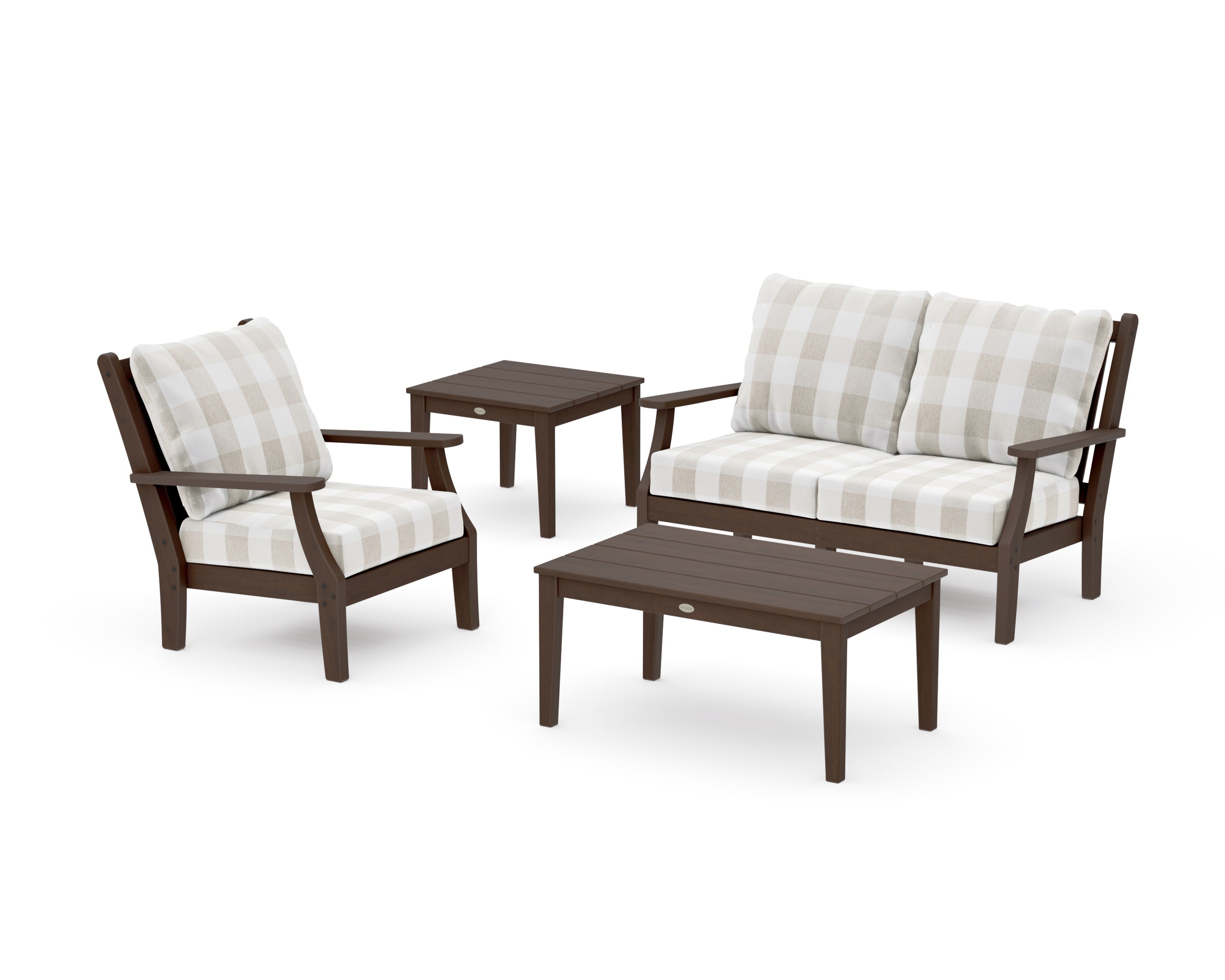 Wovendale 4-Piece Deep Seating Set in Kona / Buffalo Plaid Dune Burlap