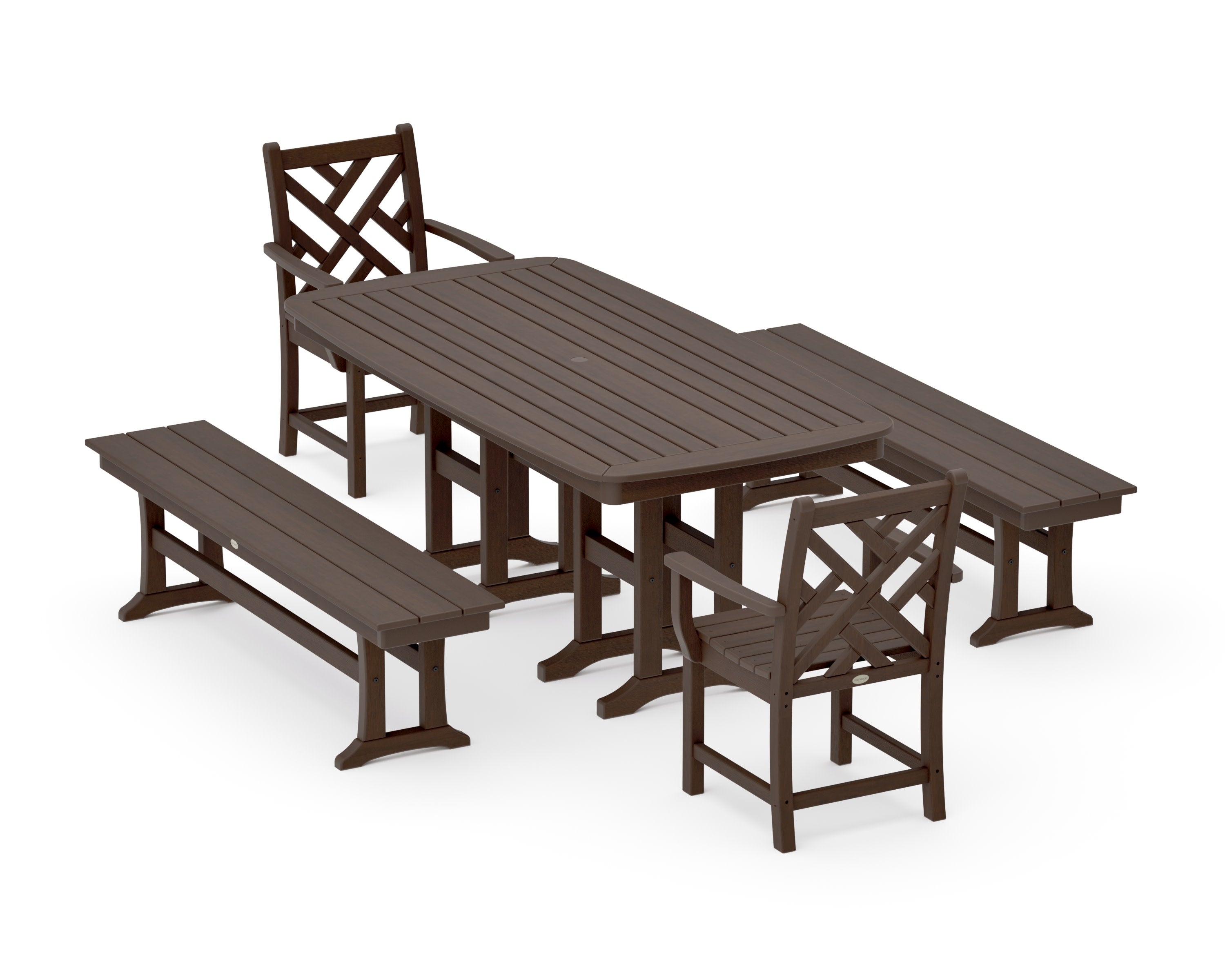 Chippendale 5-Piece Dining Set with Benches in Kona