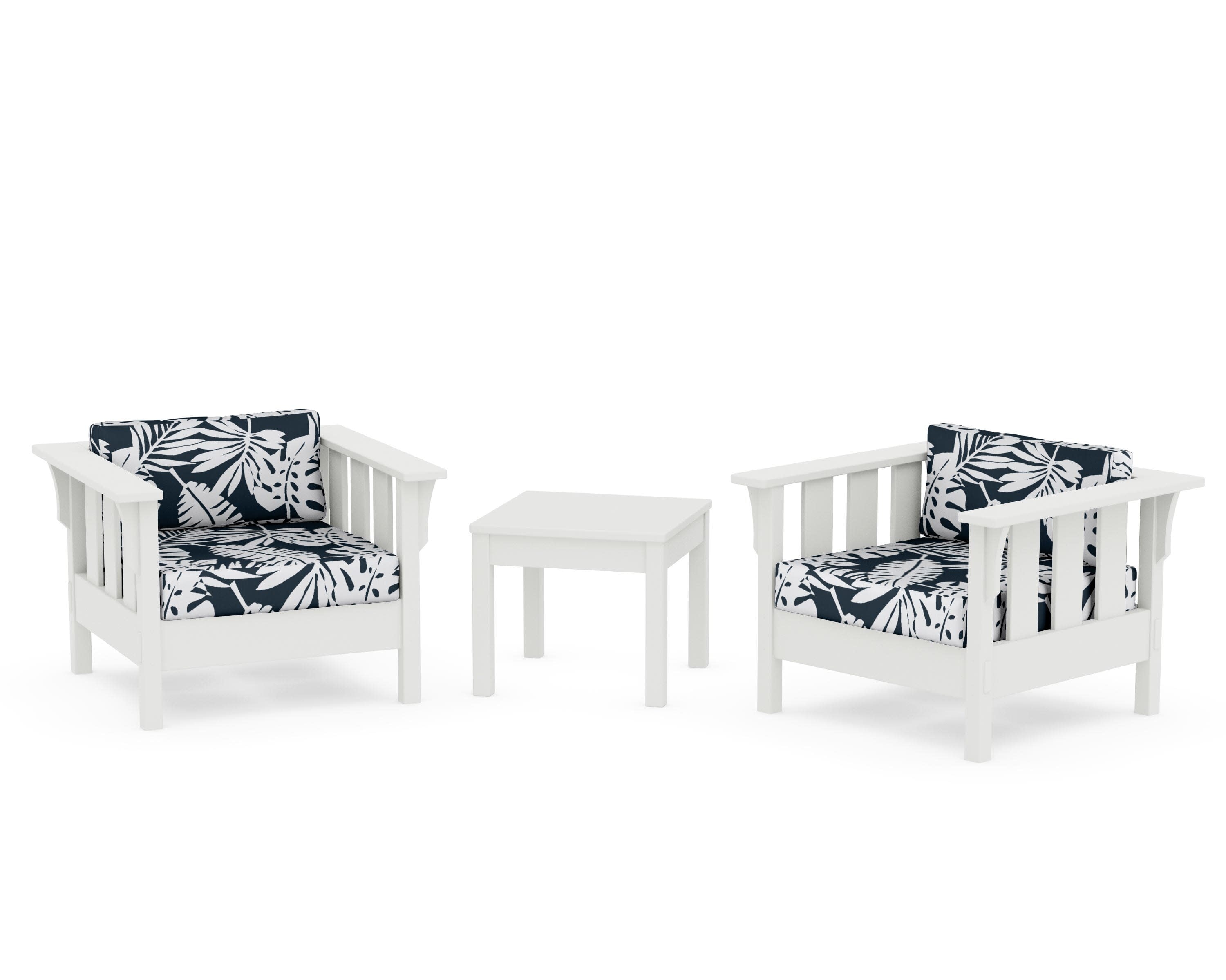 Acadia 3-Piece Deep Seating Set in Vintage White / Leaf Marine Indigo