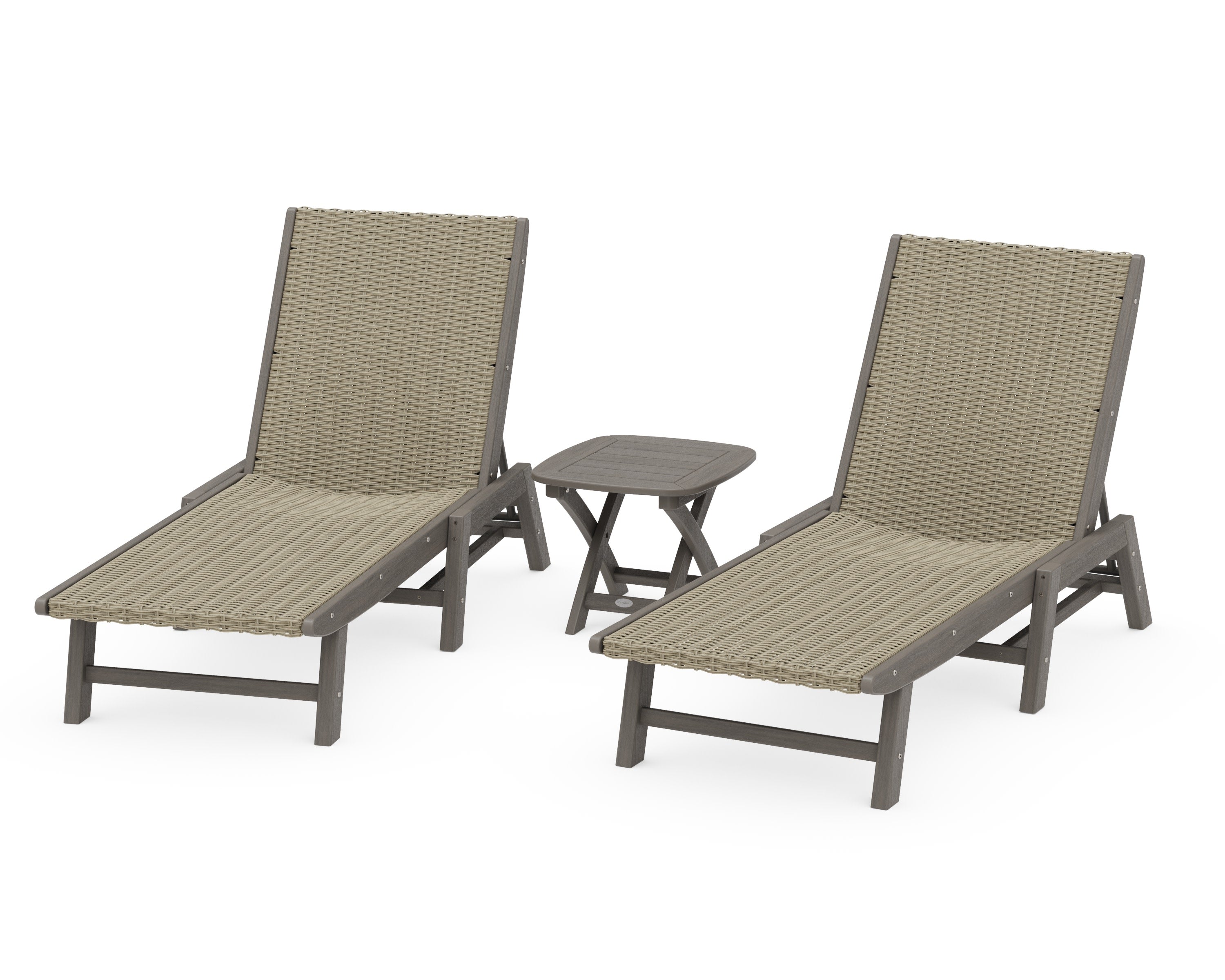 3 - Piece Coastal Woven Chaise Chaise Lounge Set in Driftwood / Dune Grass