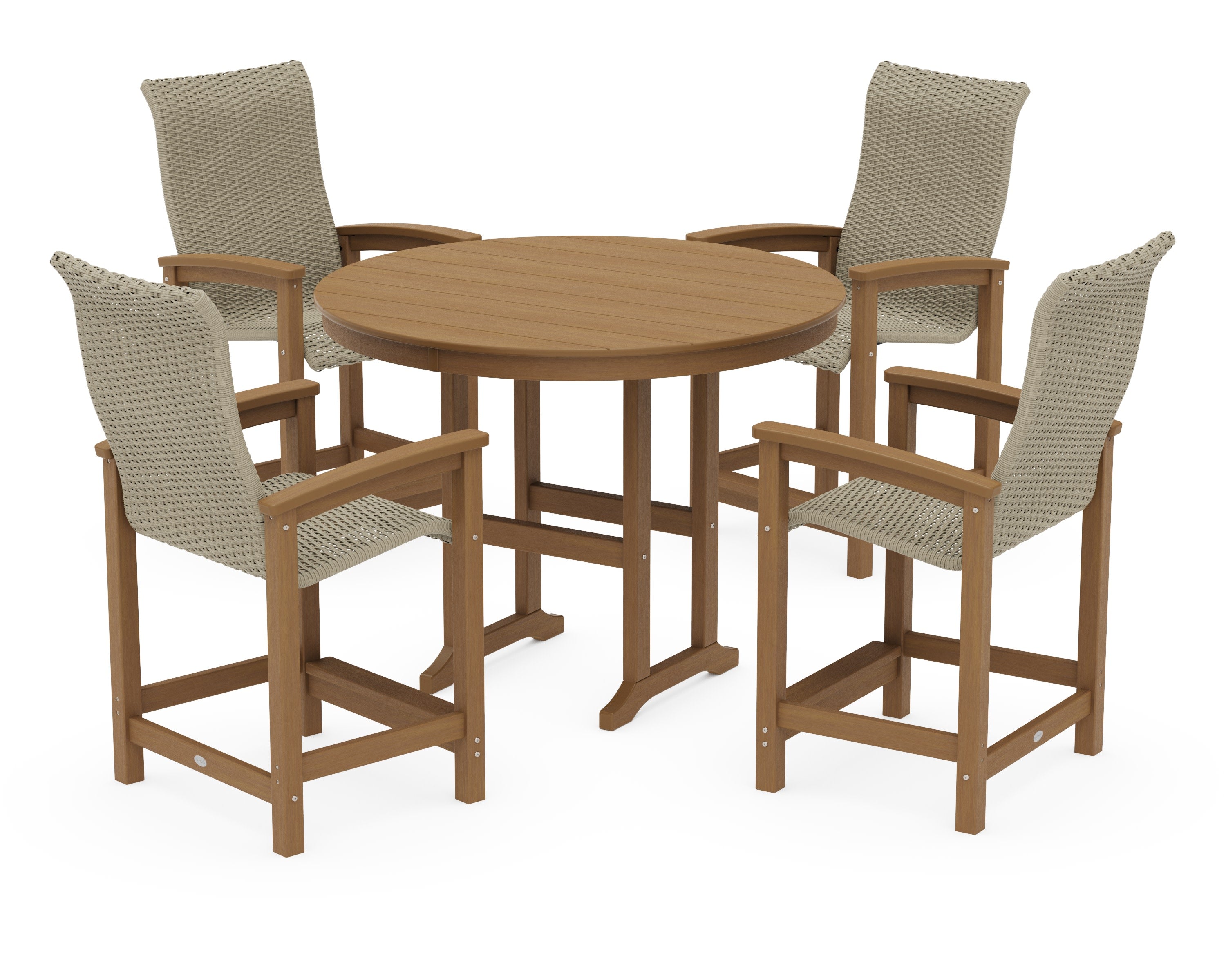 Coastal Woven High-Back 5-Piece Round Farmhouse Counter Set in Natural / Dune Grass