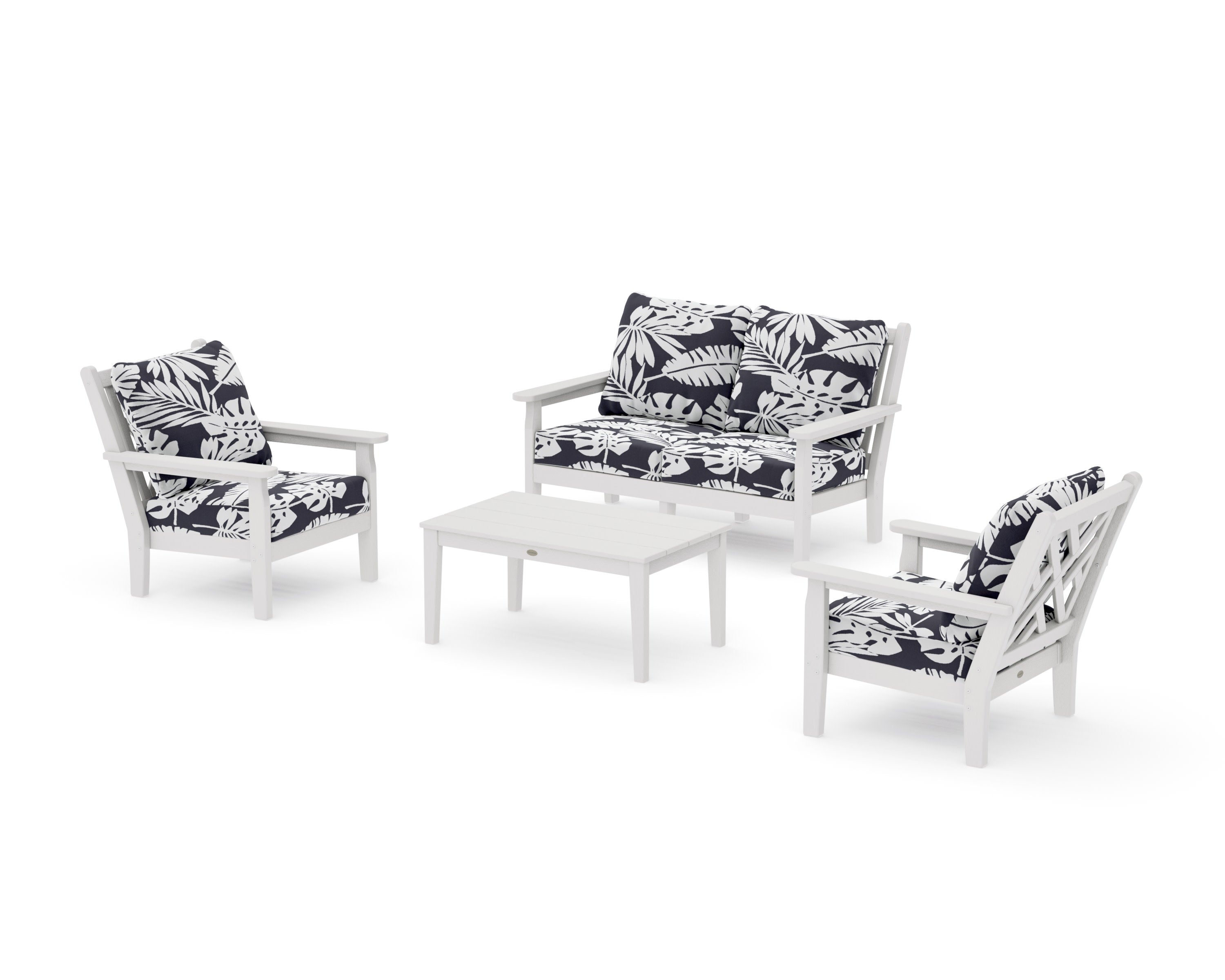 Chippendale 4-Piece Deep Seating Set with Loveseat in Vintage White / Leaf Navy