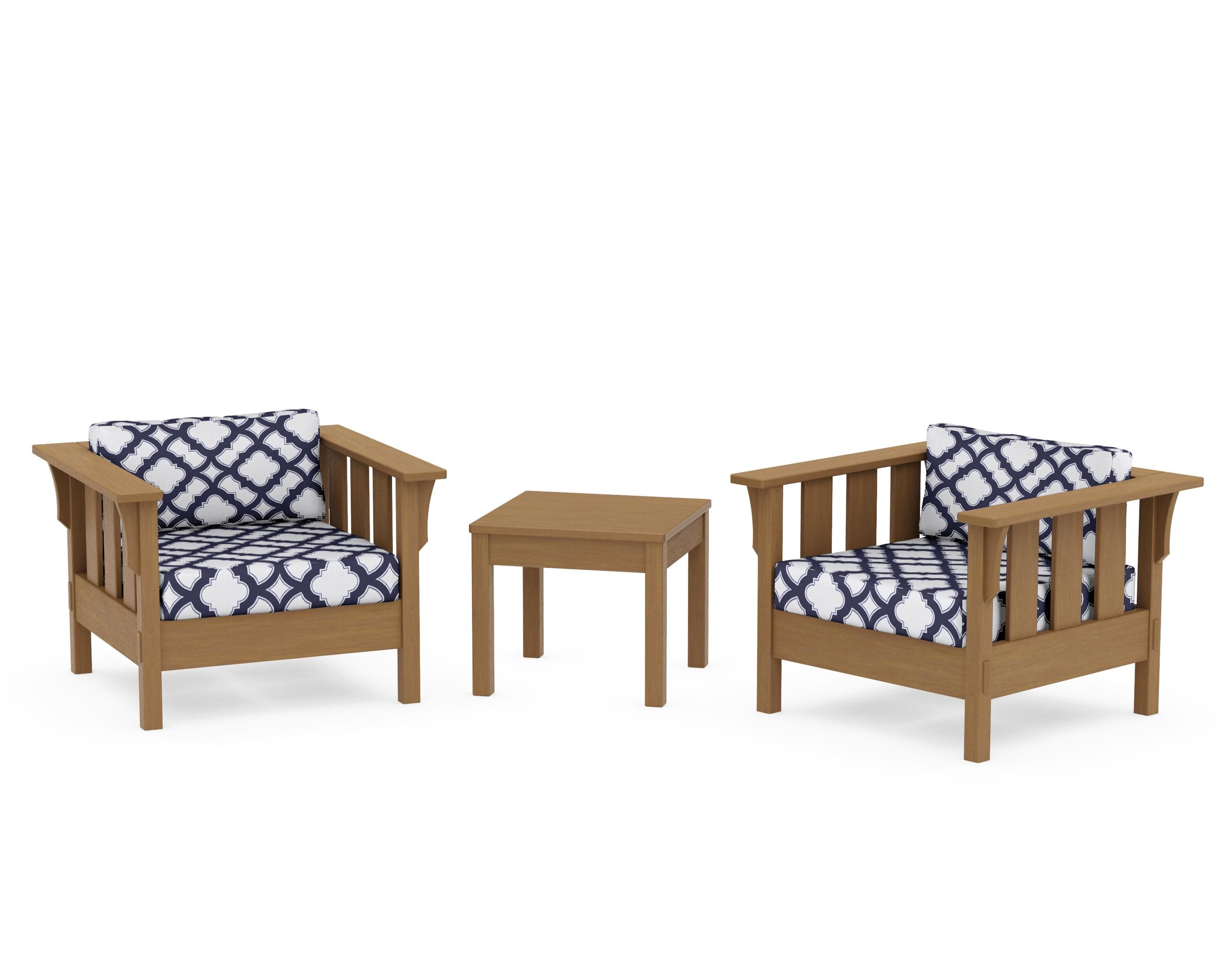 Acadia 3-Piece Deep Seating Set in Natural / Trellis Navy