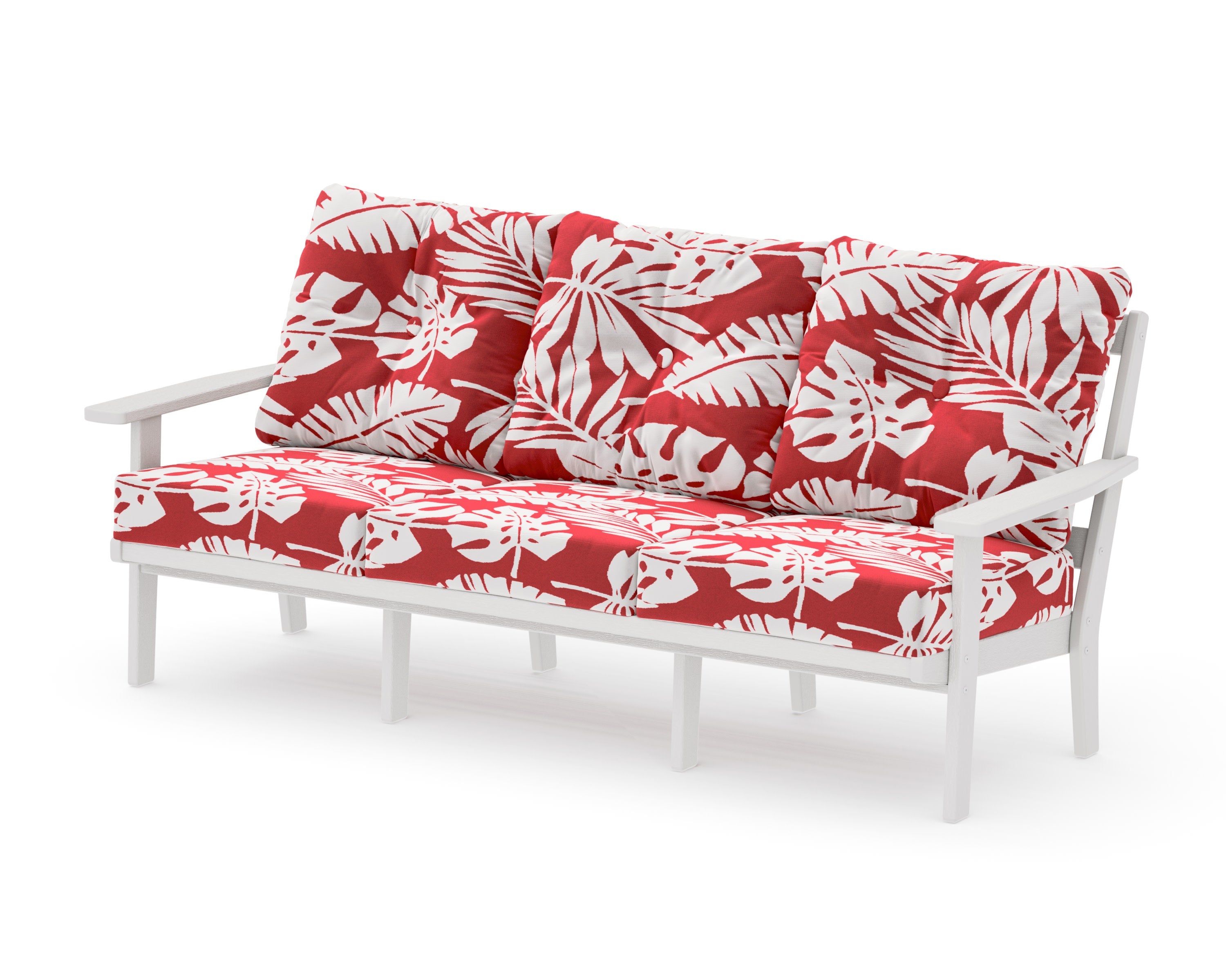 Oxford Deep Seating Sofa in Vintage White / Leaf Crimson