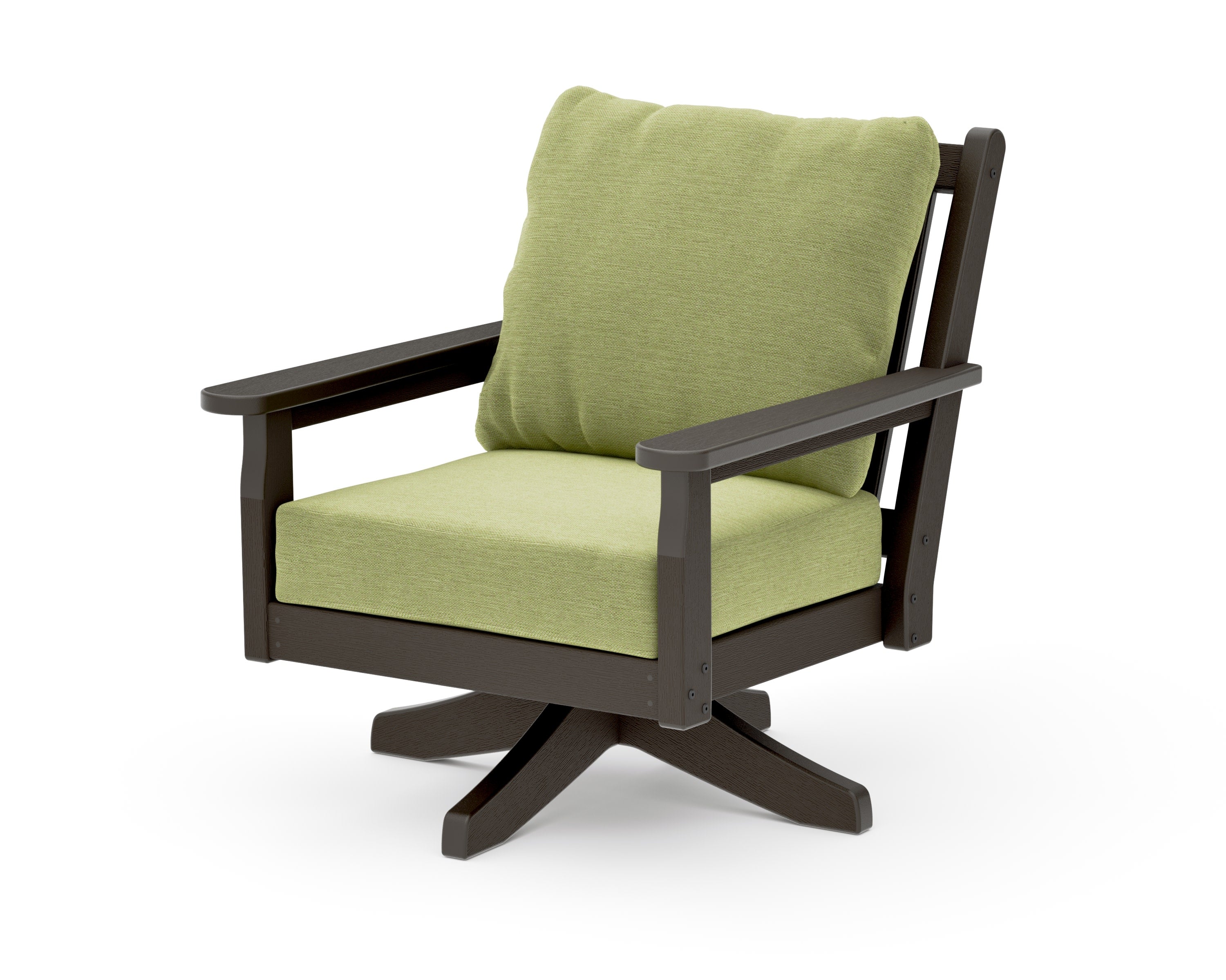 Chippendale Deep Seating Swivel Chair in Vintage Coffee / Chartreuse Boucle