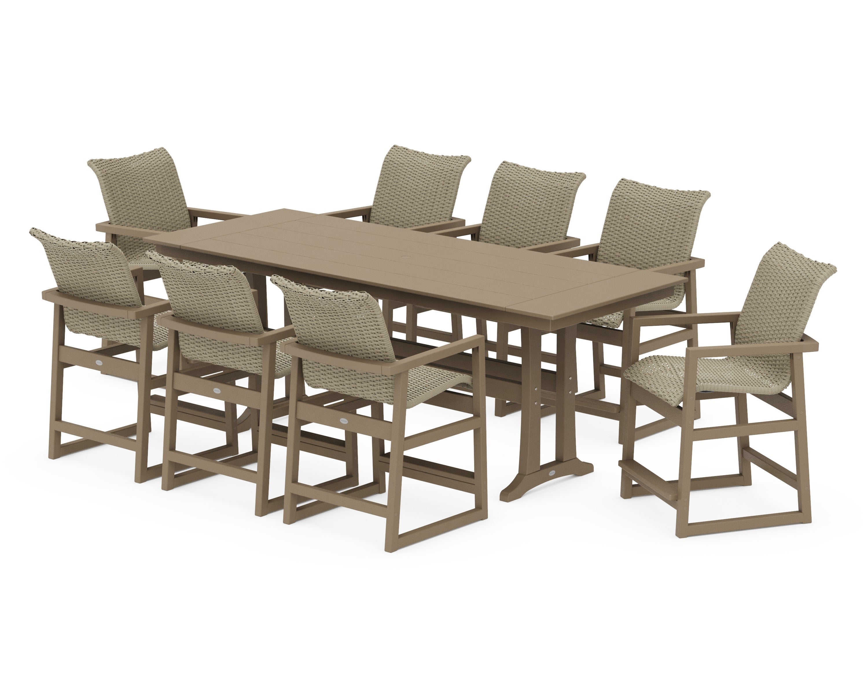 EDGE Woven 9-Piece Farmhouse Counter Set with Trestle Legs in Vintage Sahara / Dune Grass