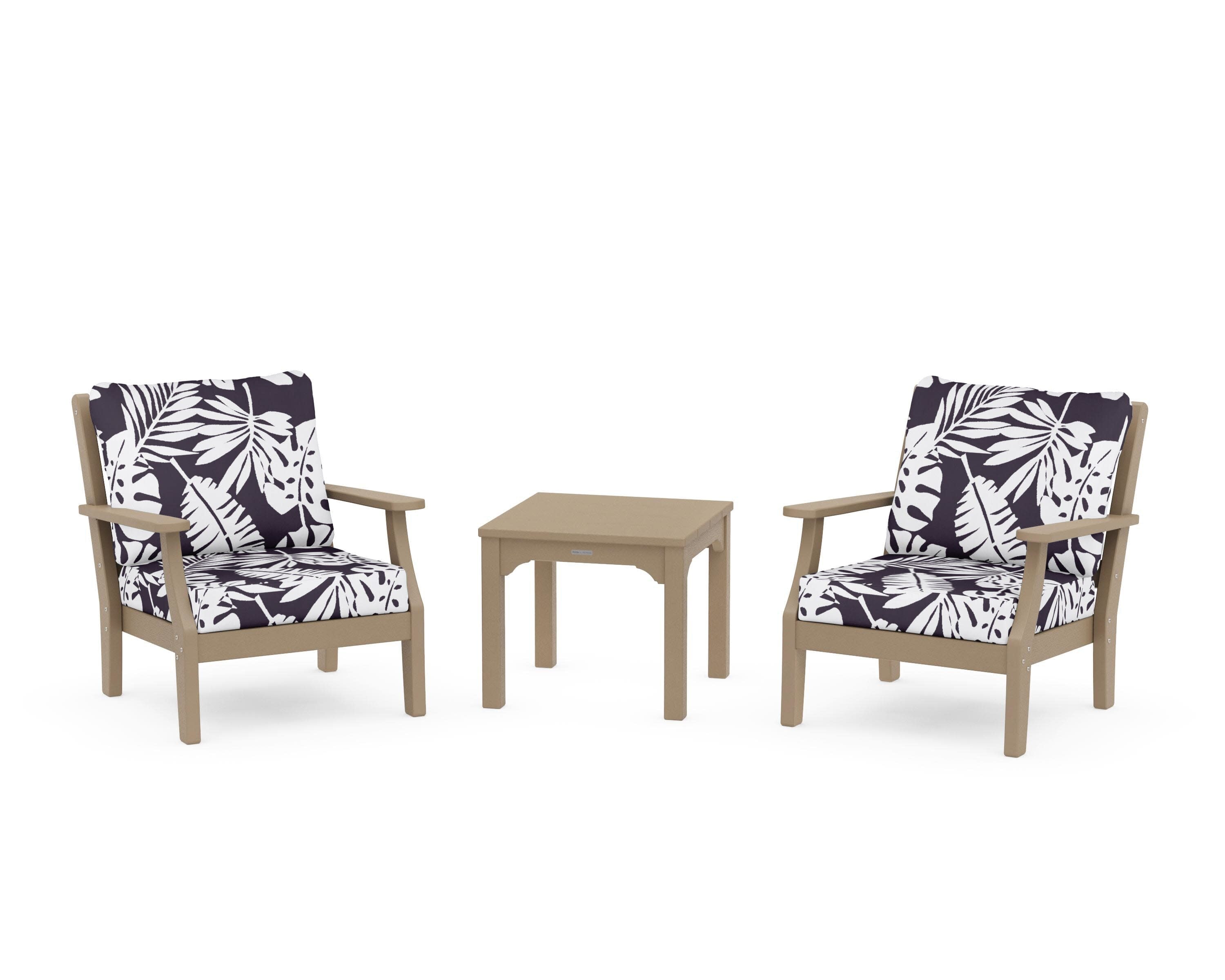 Chinoiserie 3-Piece Deep Seating Set in Vintage Sahara / Leaf Navy