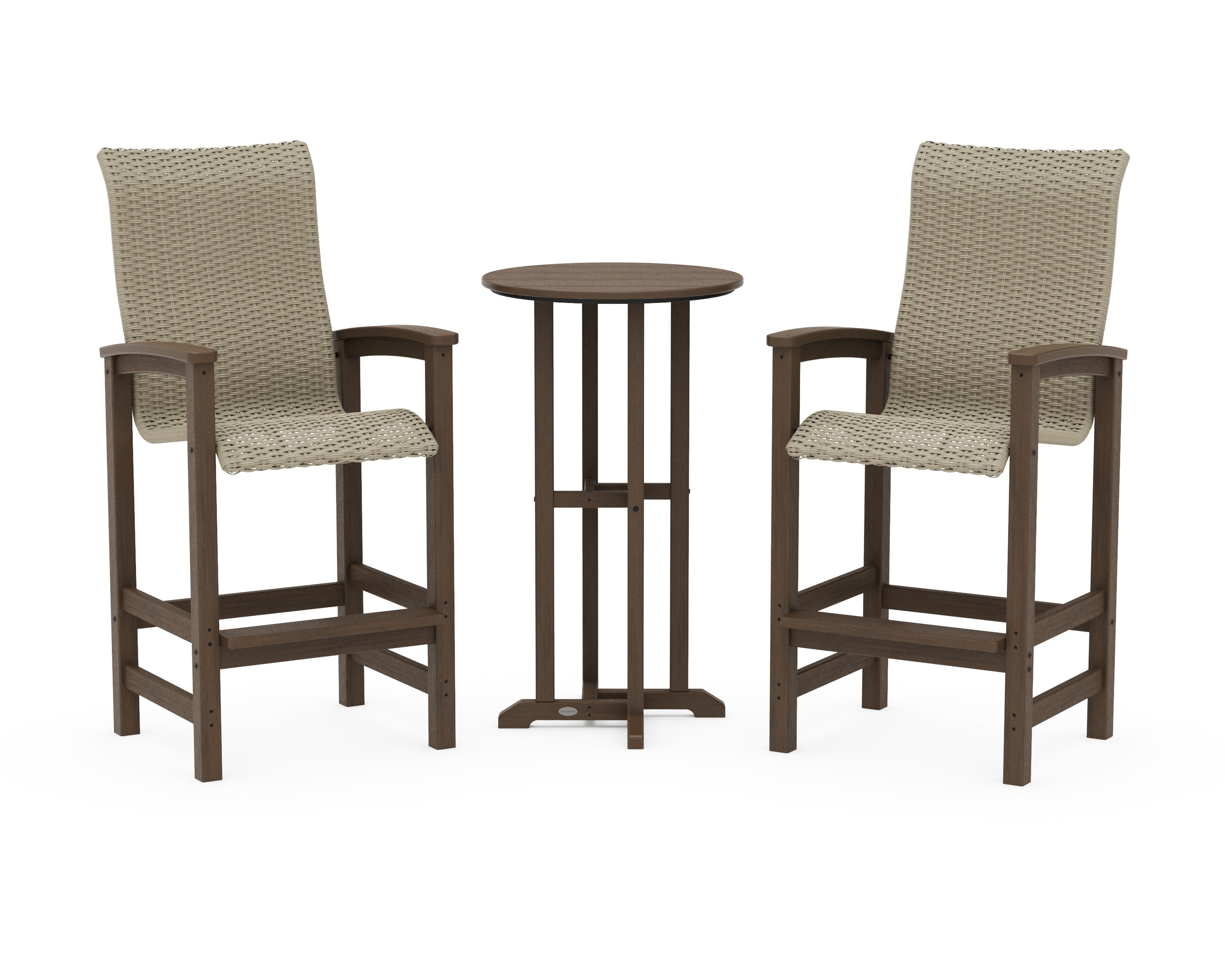 Coastal Woven High-Back 3-Piece Farmhouse Bar Set in Kona / Dune Grass