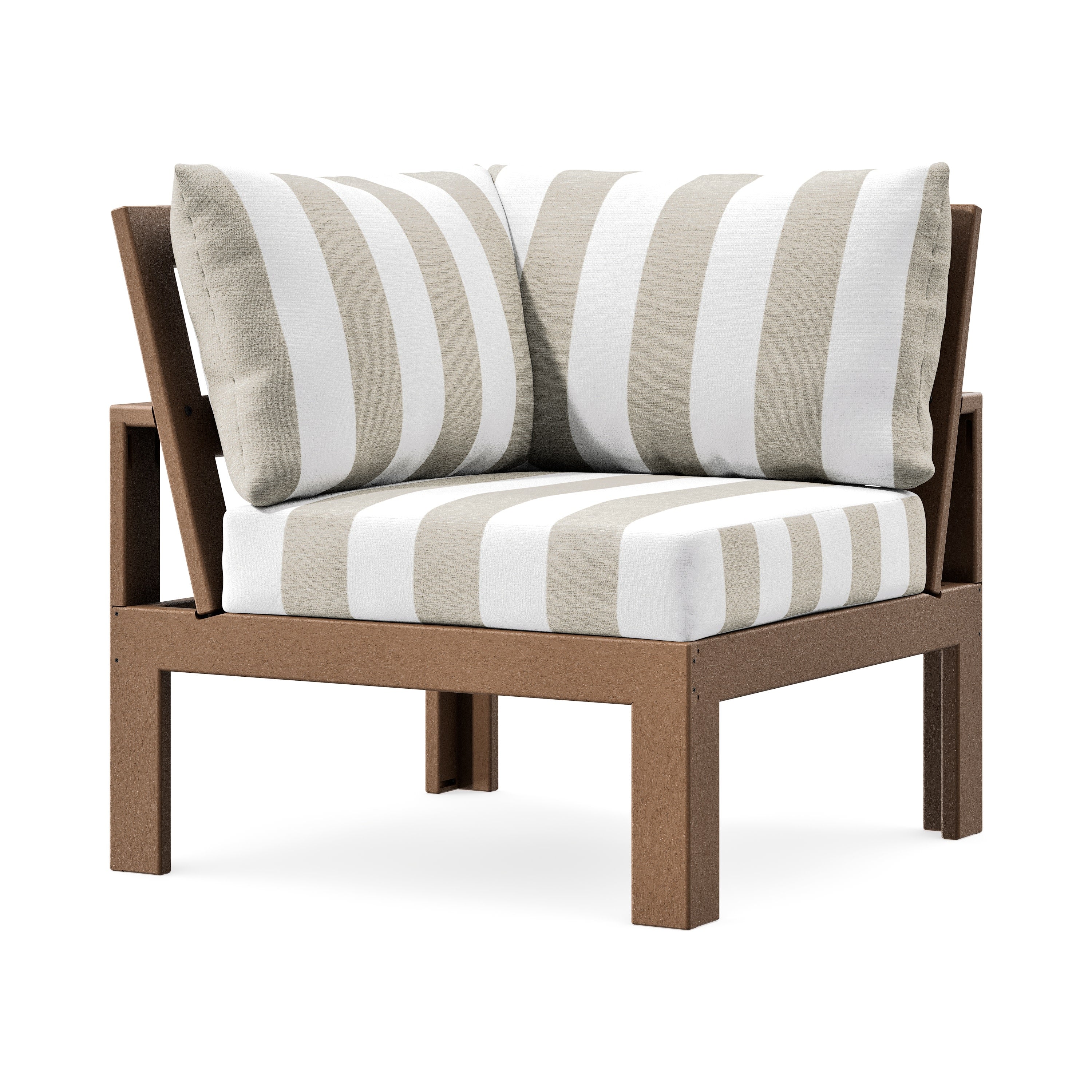 Modular Corner Chair in Teak / Cabana Stripe Dune Burlap