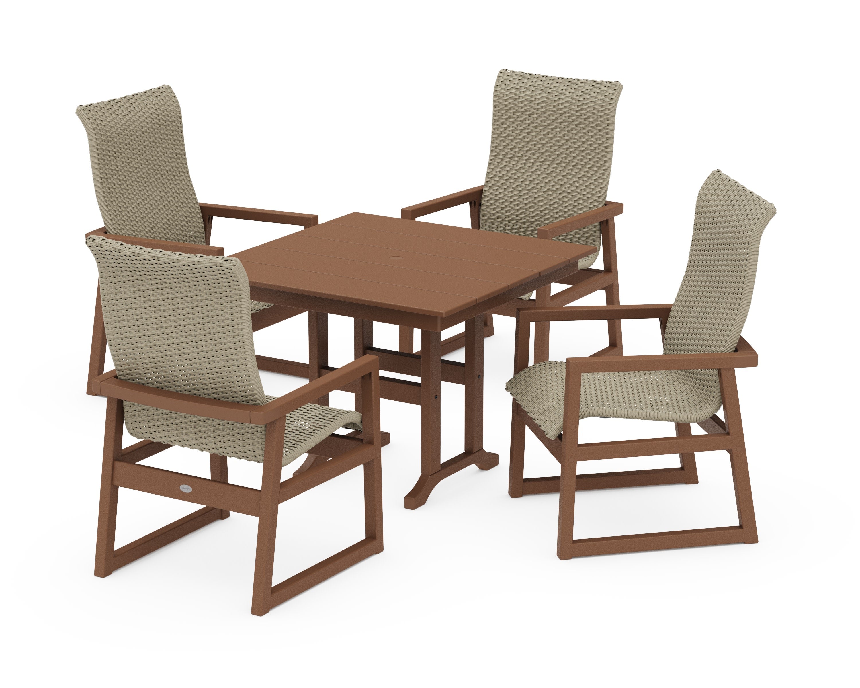 EDGE Woven Highback 5-Piece Farmhouse Dining Set in Teak / Dune Grass