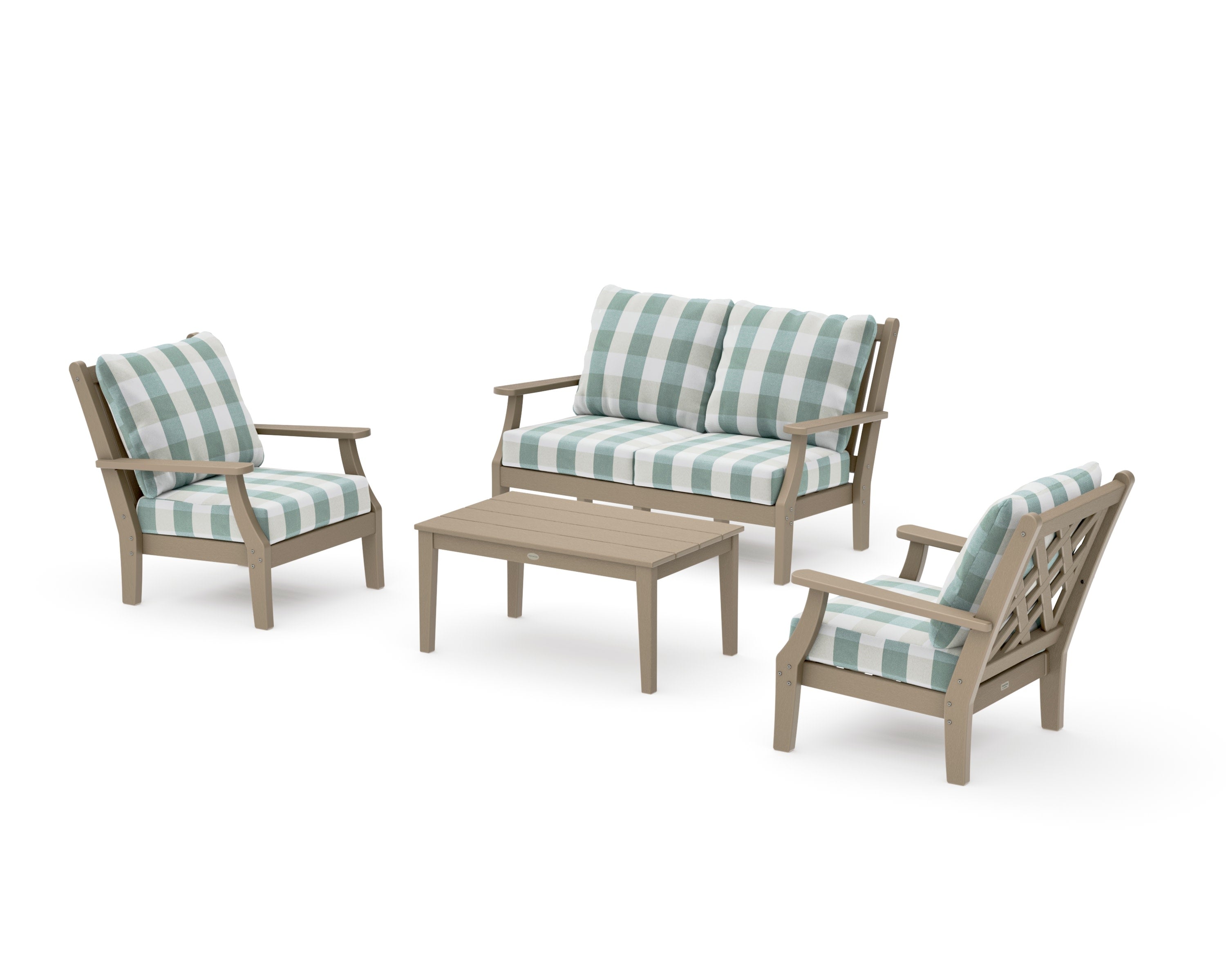 Wovendale 4-Piece Deep Seating Set with Loveseat in Vintage Sahara / Buffalo Plaid Glacier Spa