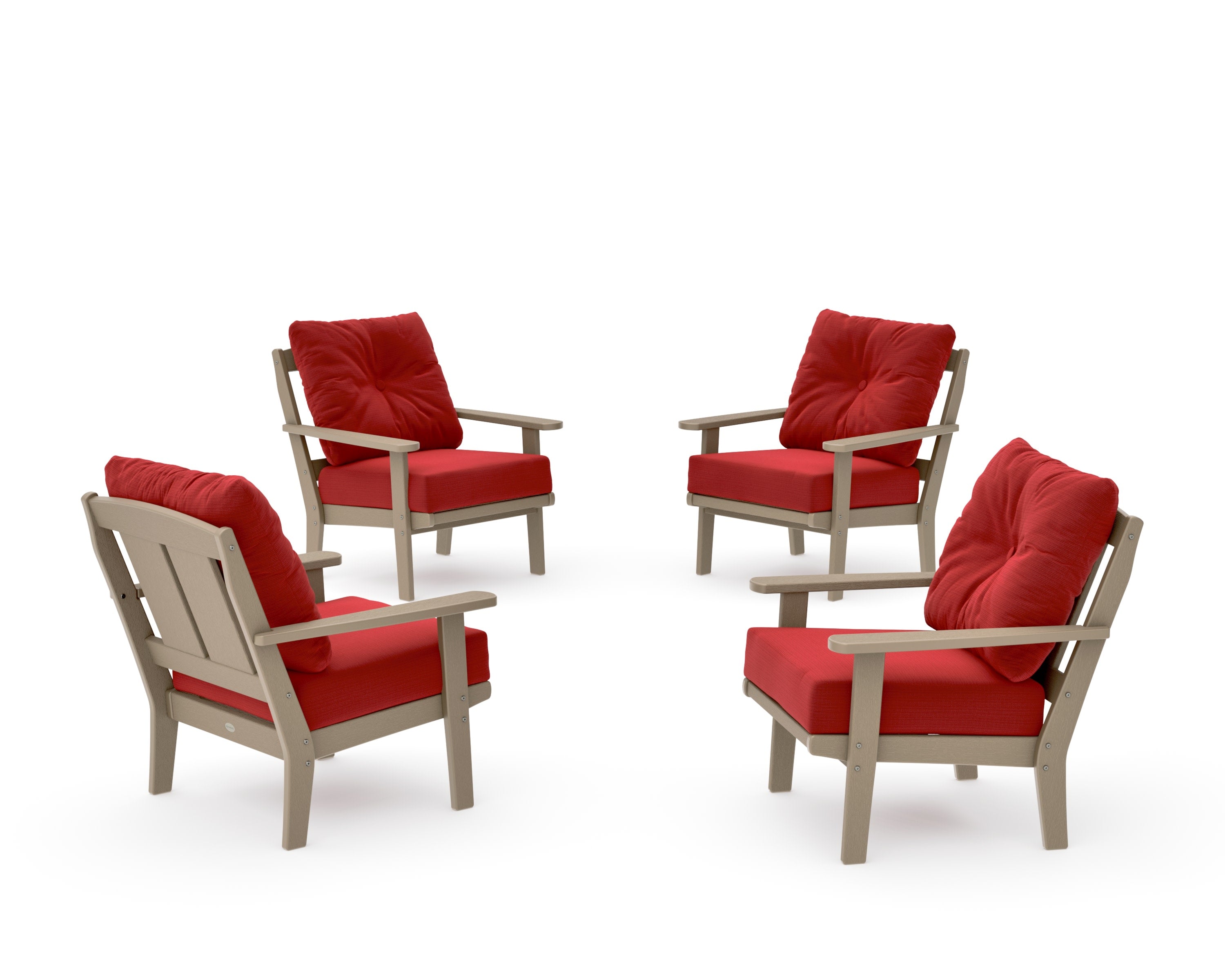 Mission 5-Piece Deep Seating Set with Fire Pit Table in Vintage Sahara / Crimson Linen