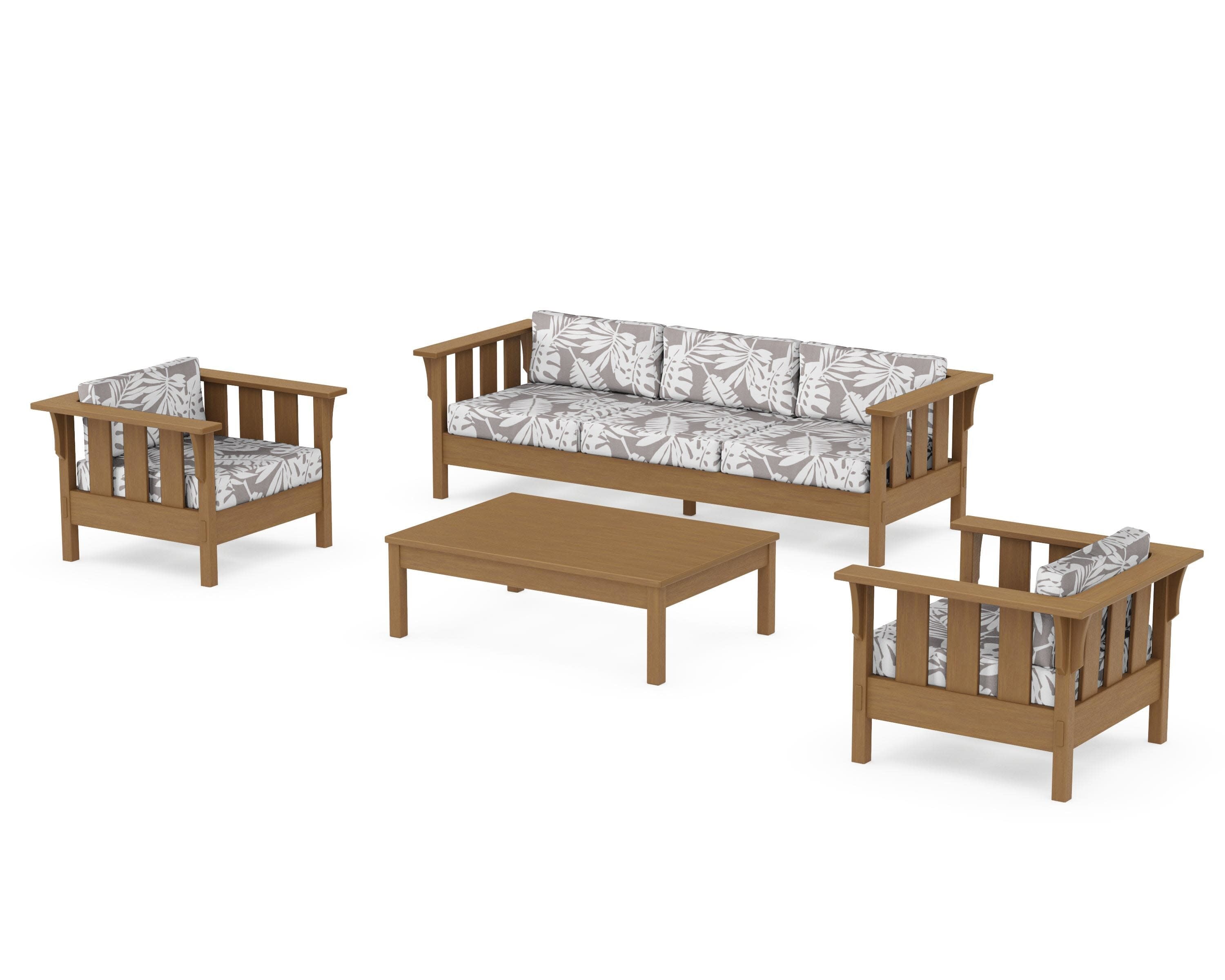 Acadia 4-Piece Deep Seating Set with Sofa in Natural / Leaf Grey Mist