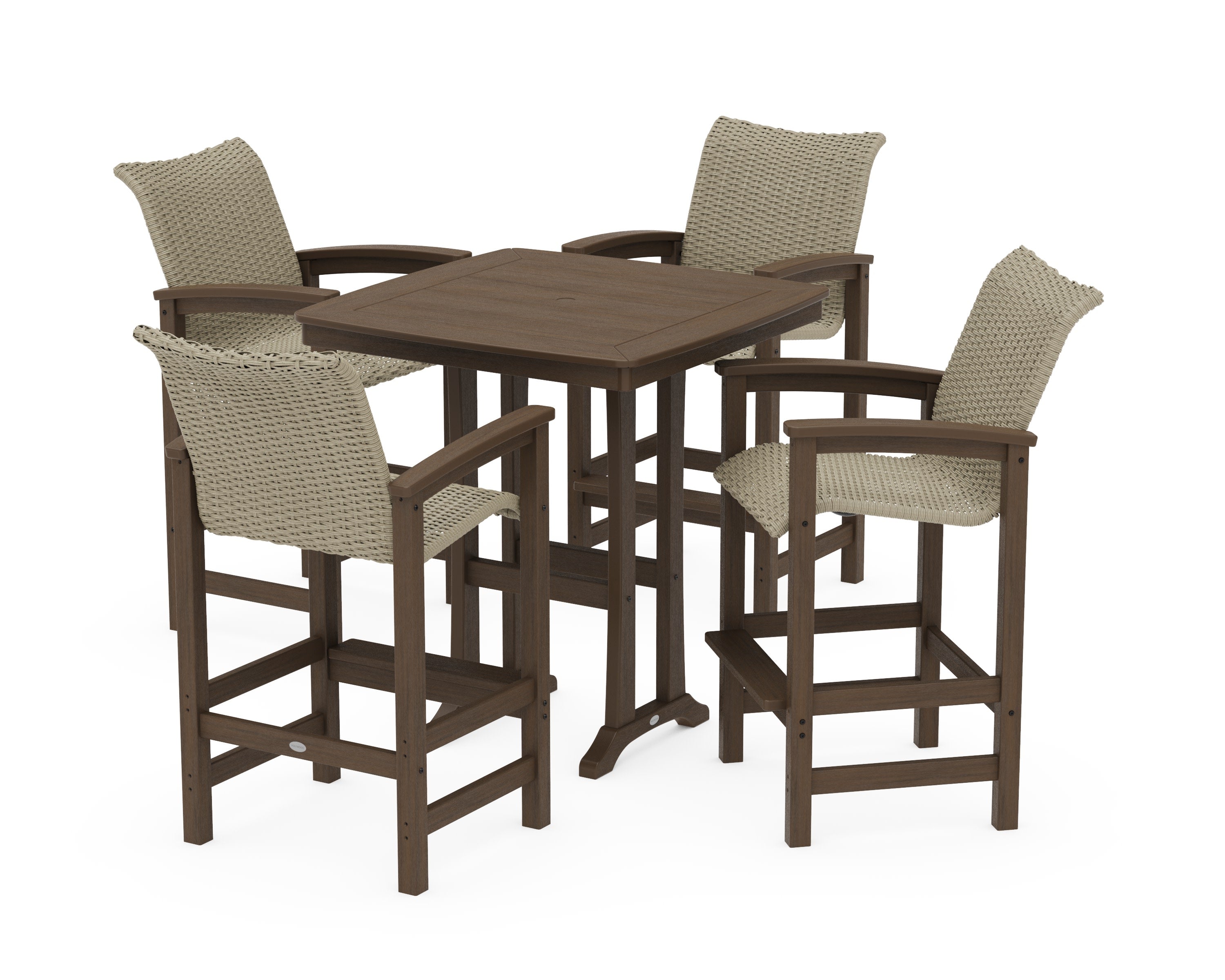 Coastal Woven 5-Piece Bar Set with Trestle Legs in Kona / Dune Grass