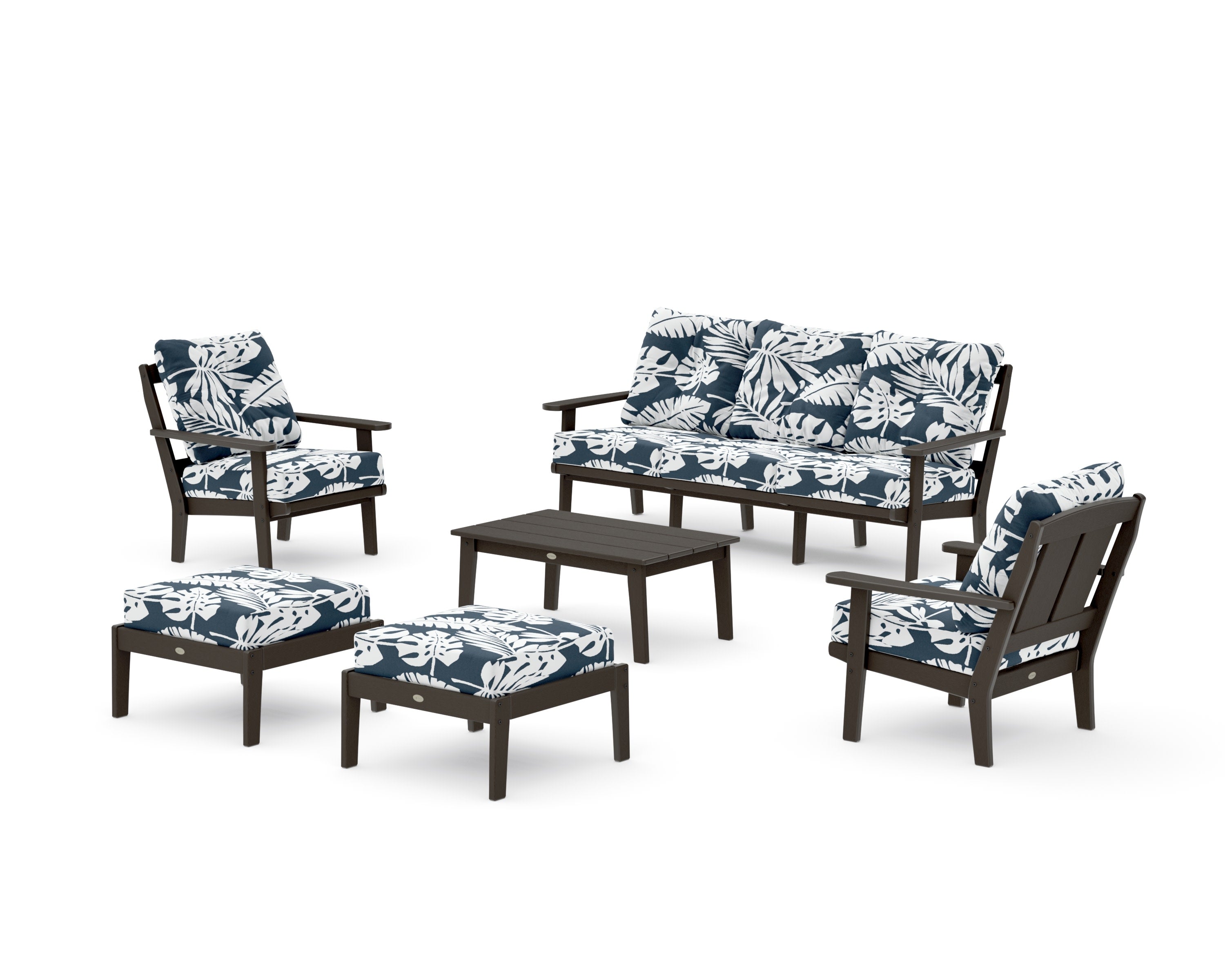 Mission 6-Piece Lounge Sofa Set in Vintage Coffee / Leaf Marine Indigo