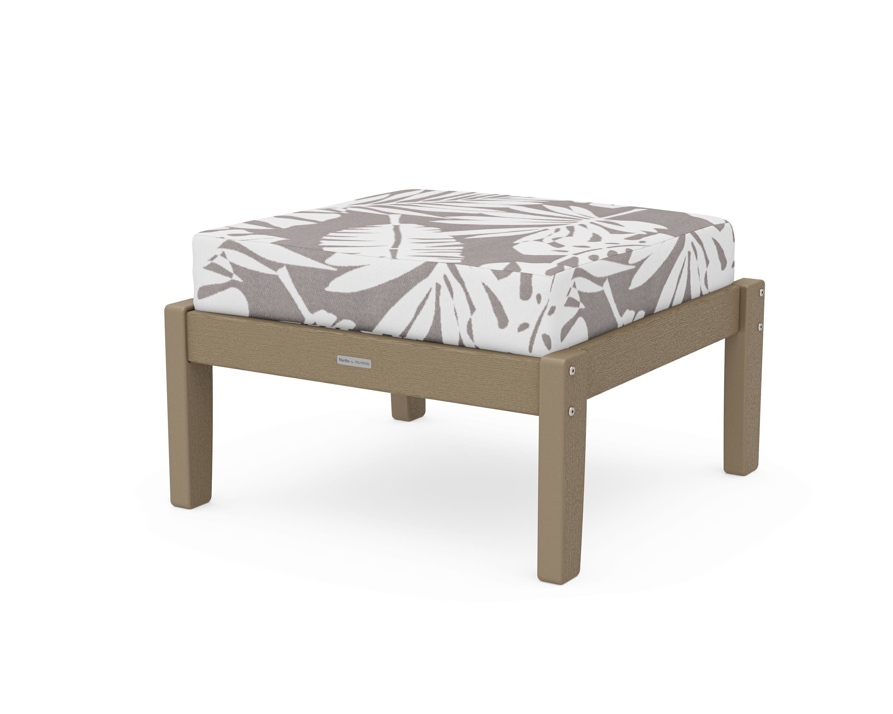 Chinoiserie Deep Seating Ottoman in Vintage Sahara / Leaf Grey Mist