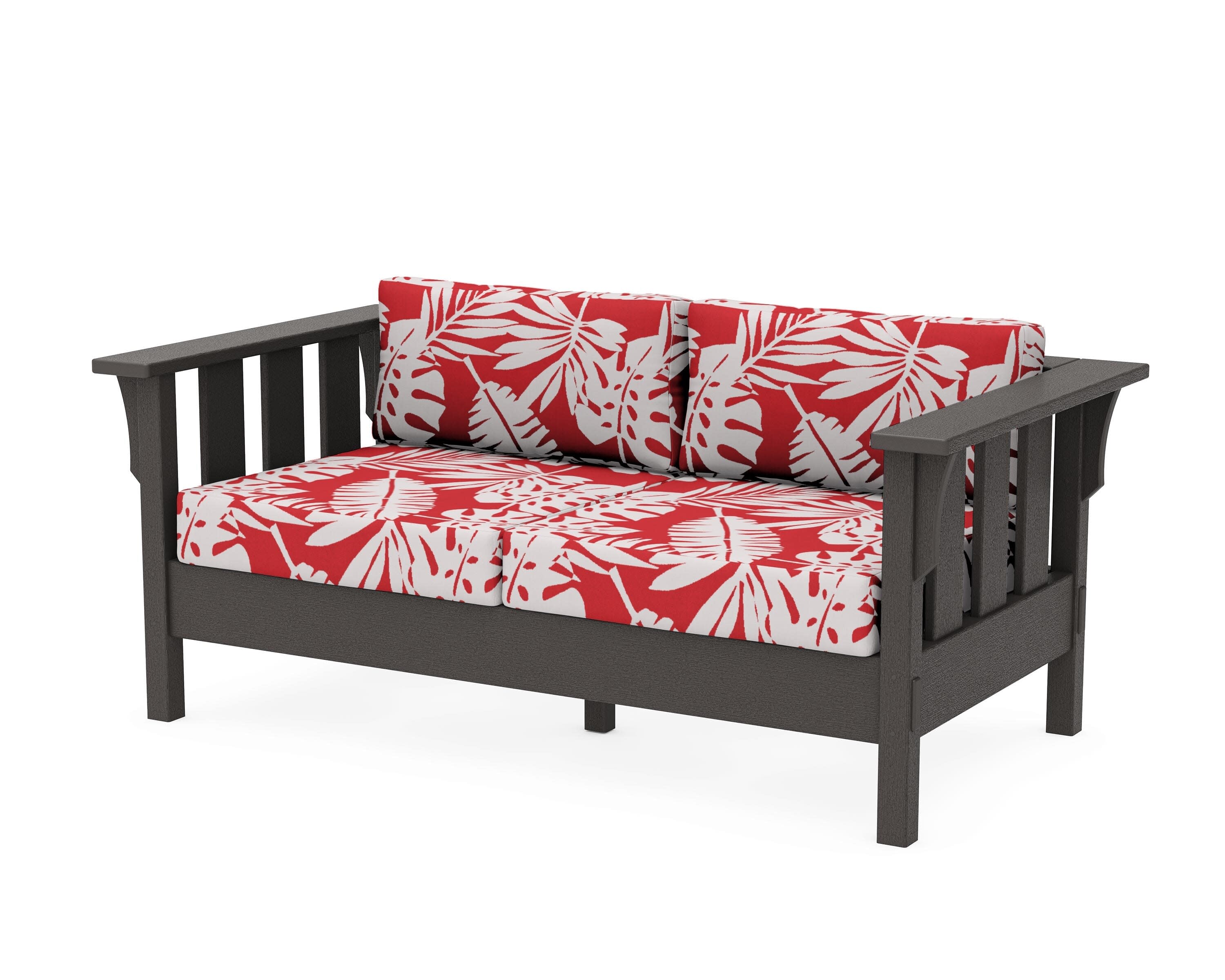 Acadia Deep Seating Loveseat in Vintage Coffee / Leaf Crimson