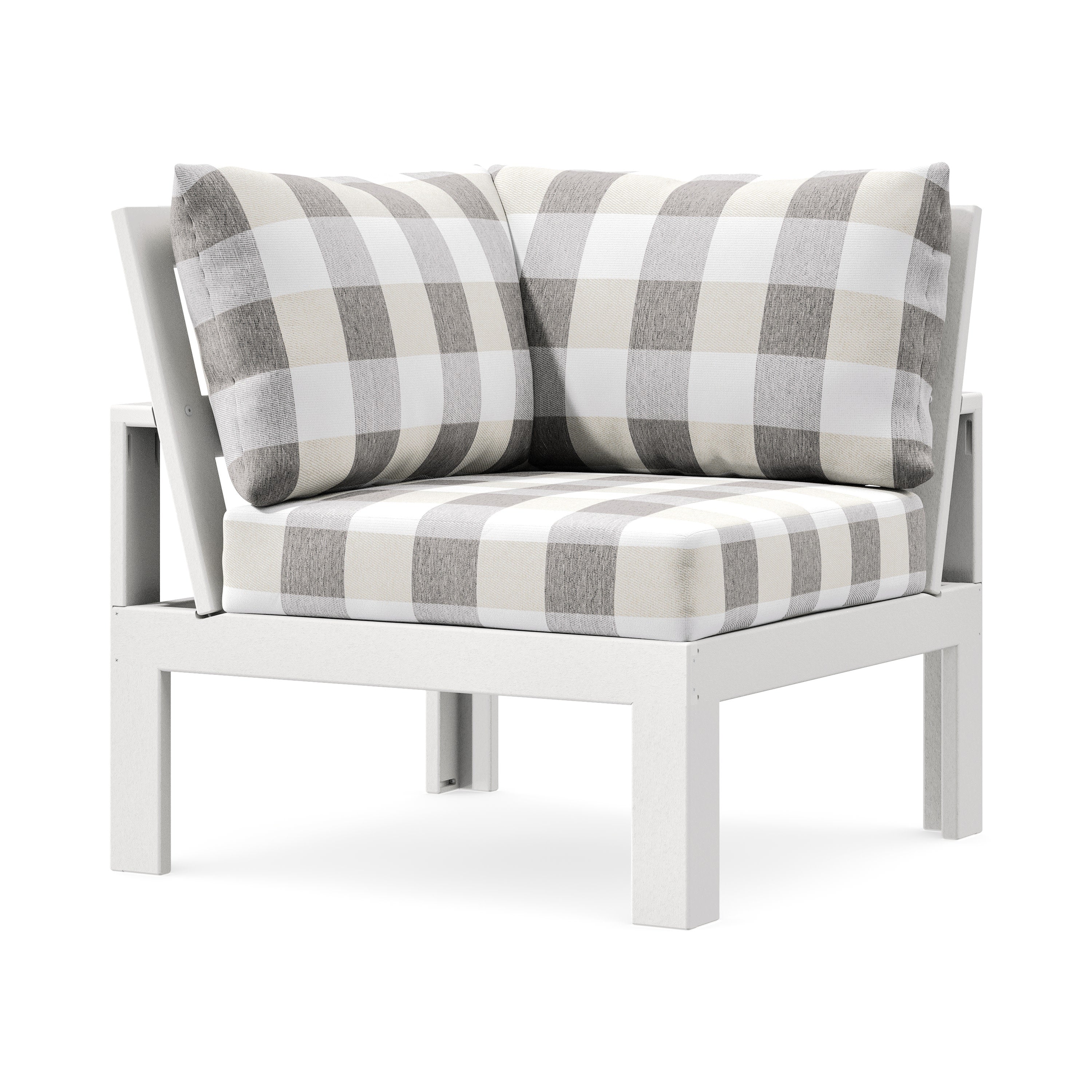 Modular Corner Chair in White / Buffalo Plaid Grey Mist