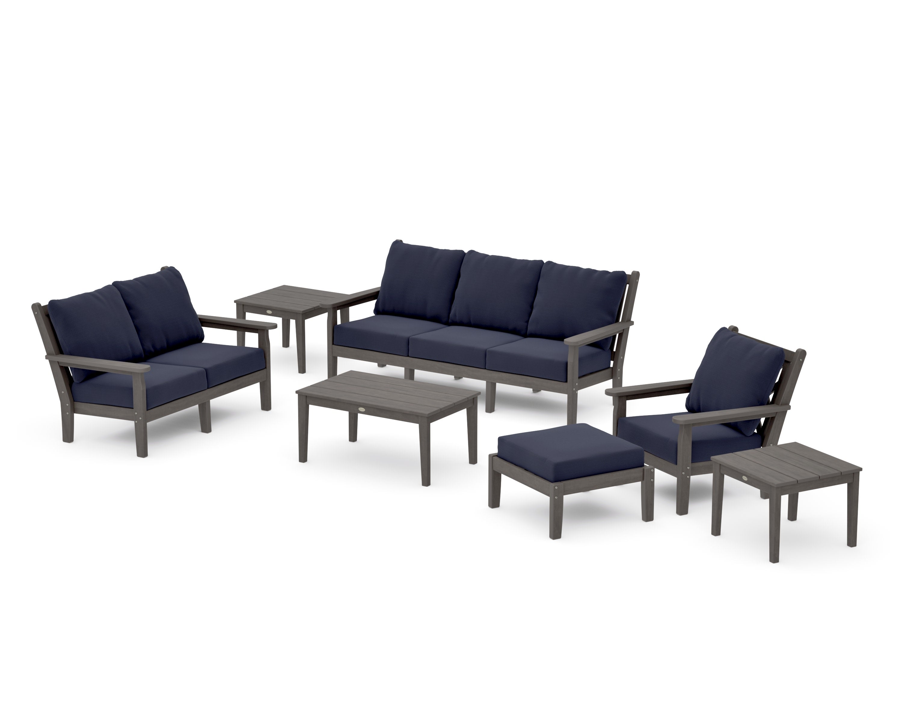Chippendale 7-Piece Deep Seating Set in Driftwood / Navy Linen