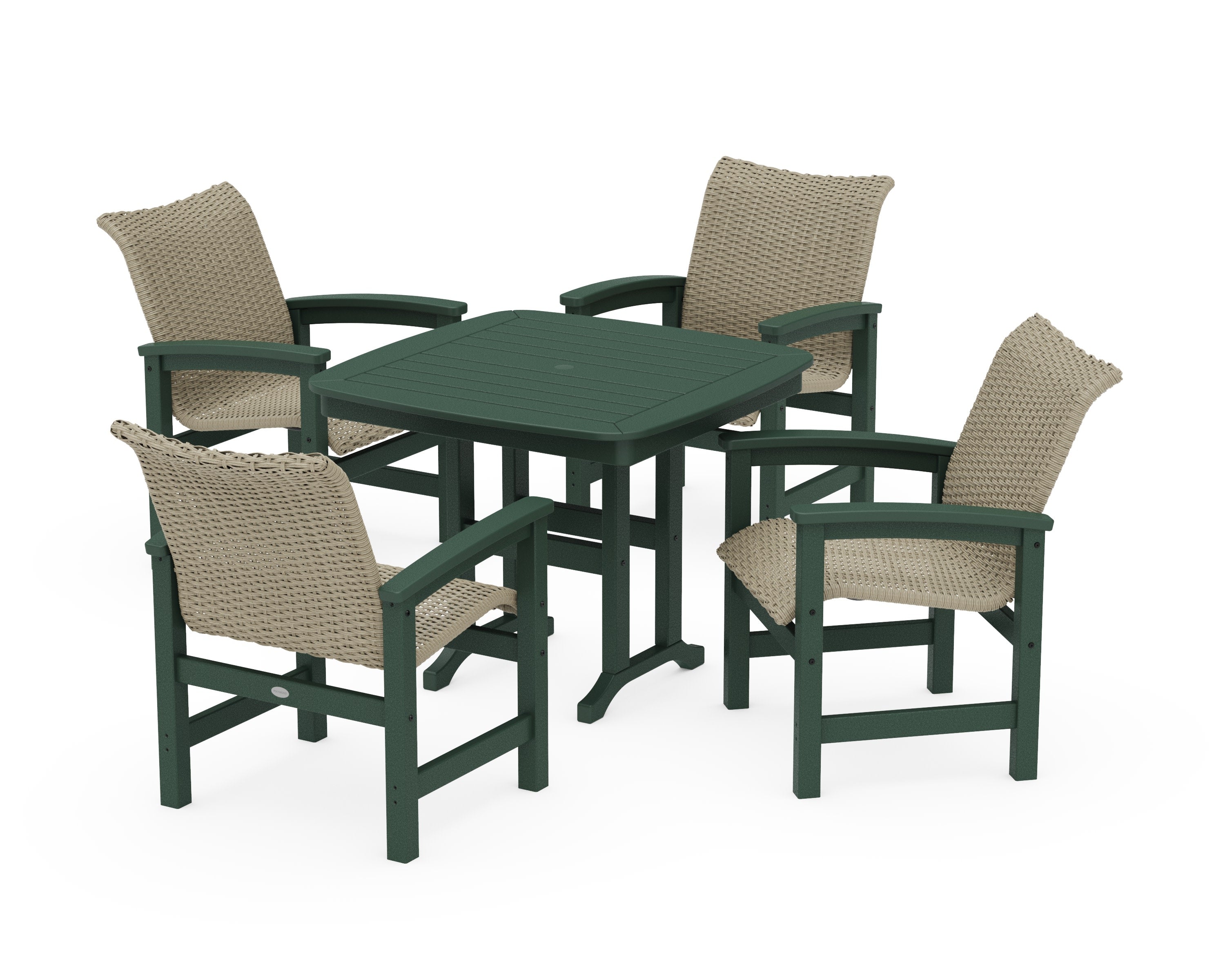 Coastal Woven 5-Piece Dining Set in Green / Dune Grass