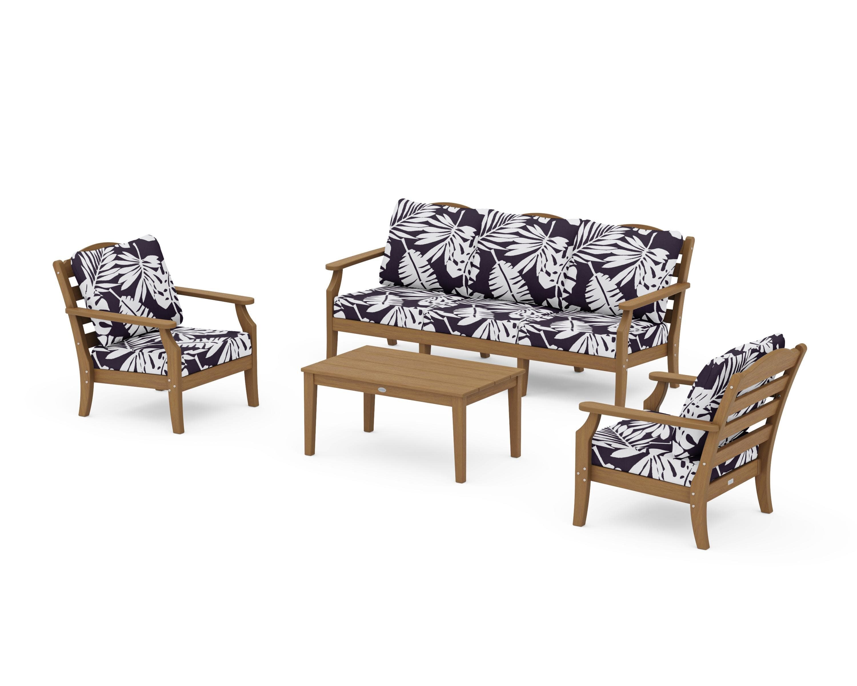Savannah 4-Piece Deep Seating Set with Sofa in Natural / Leaf Navy