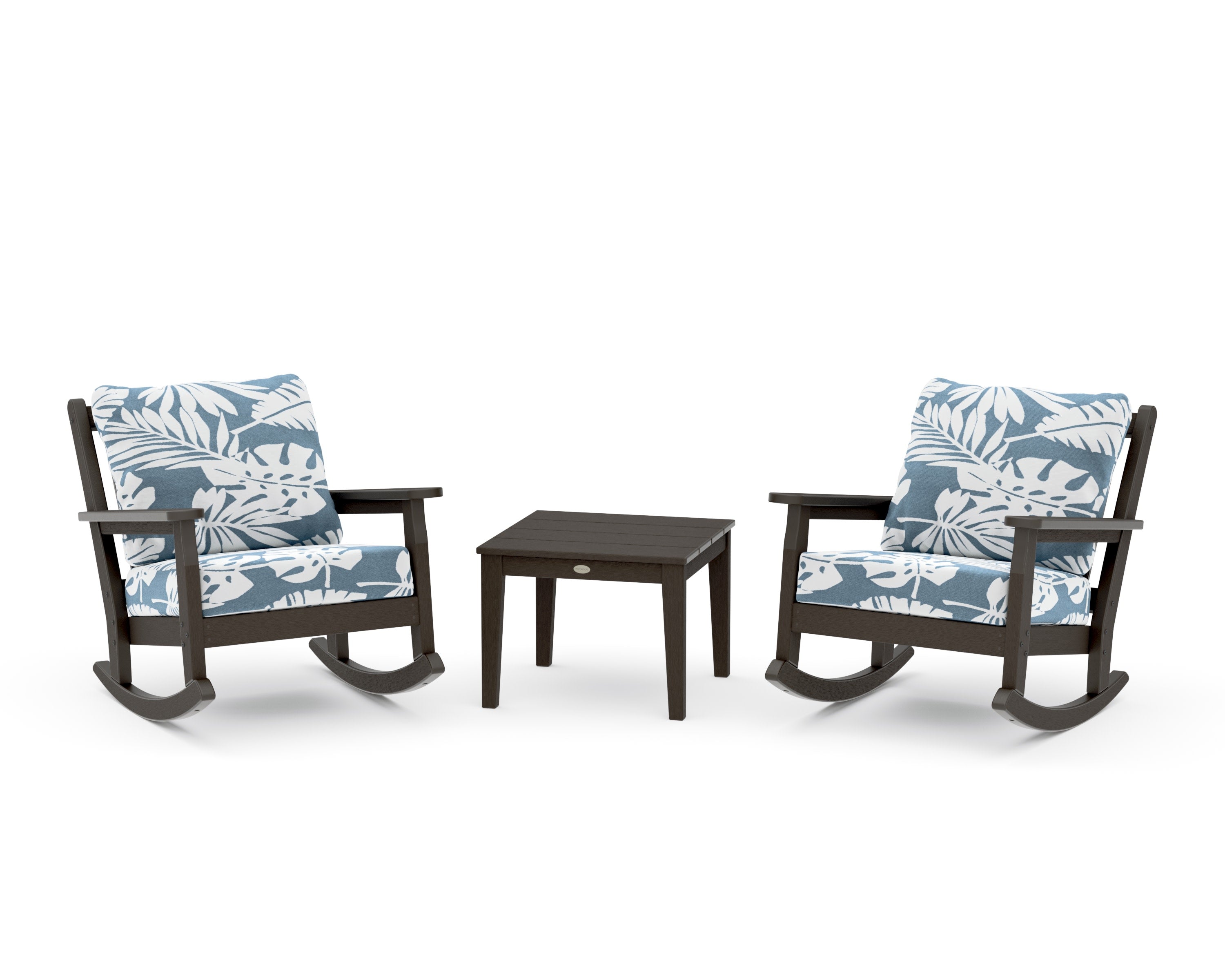 Chippendale 3-Piece Deep Seating Rocker Set in Vintage Coffee / Leaf Sky Blue