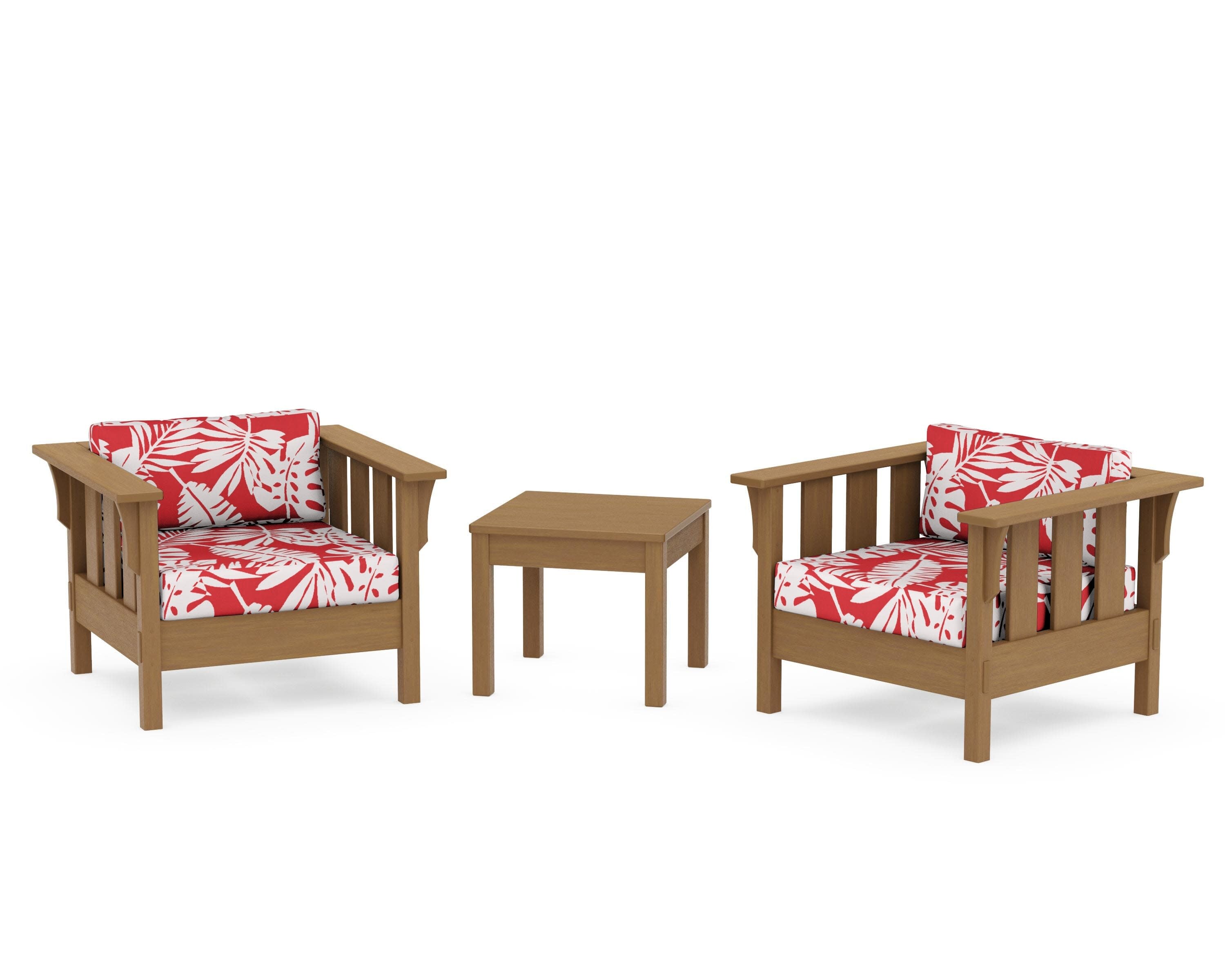 Acadia 3-Piece Deep Seating Set in Natural / Leaf Crimson